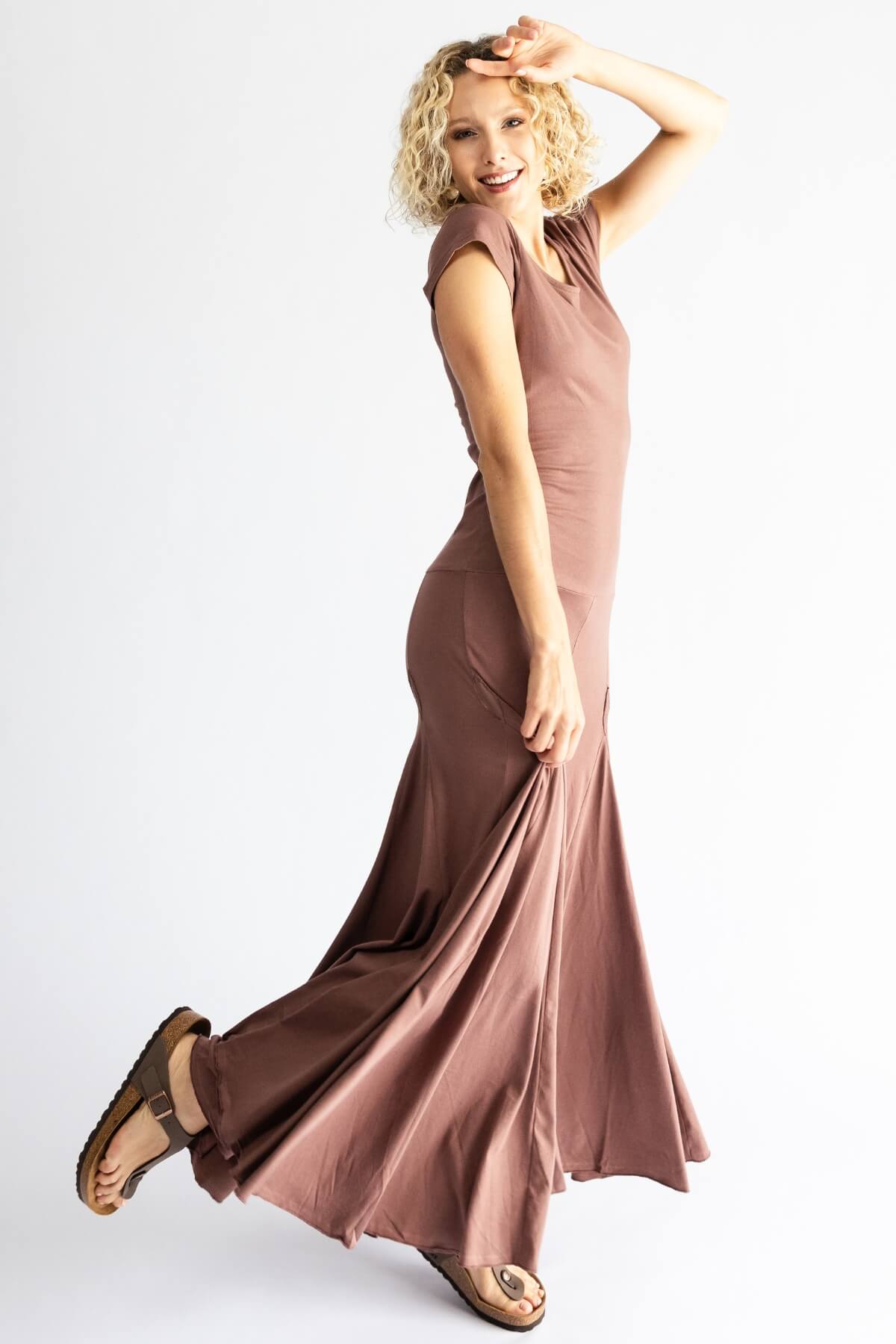 Surya organic cotton 'Wild Rose' maxi dress made in Nepal - Dusty Mauve