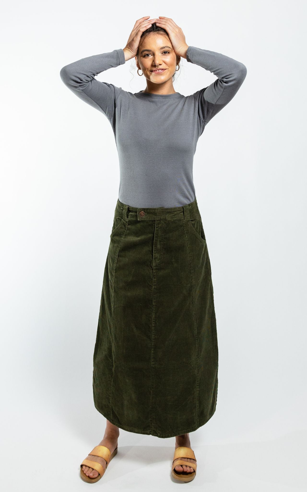 Surya Australia Corduroy Maxi Skirt made in Nepal - Khaki