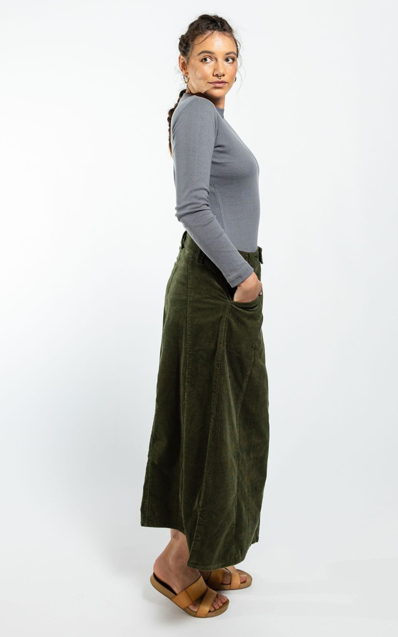 Surya Australia Corduroy Maxi Skirt made in Nepal - Khaki