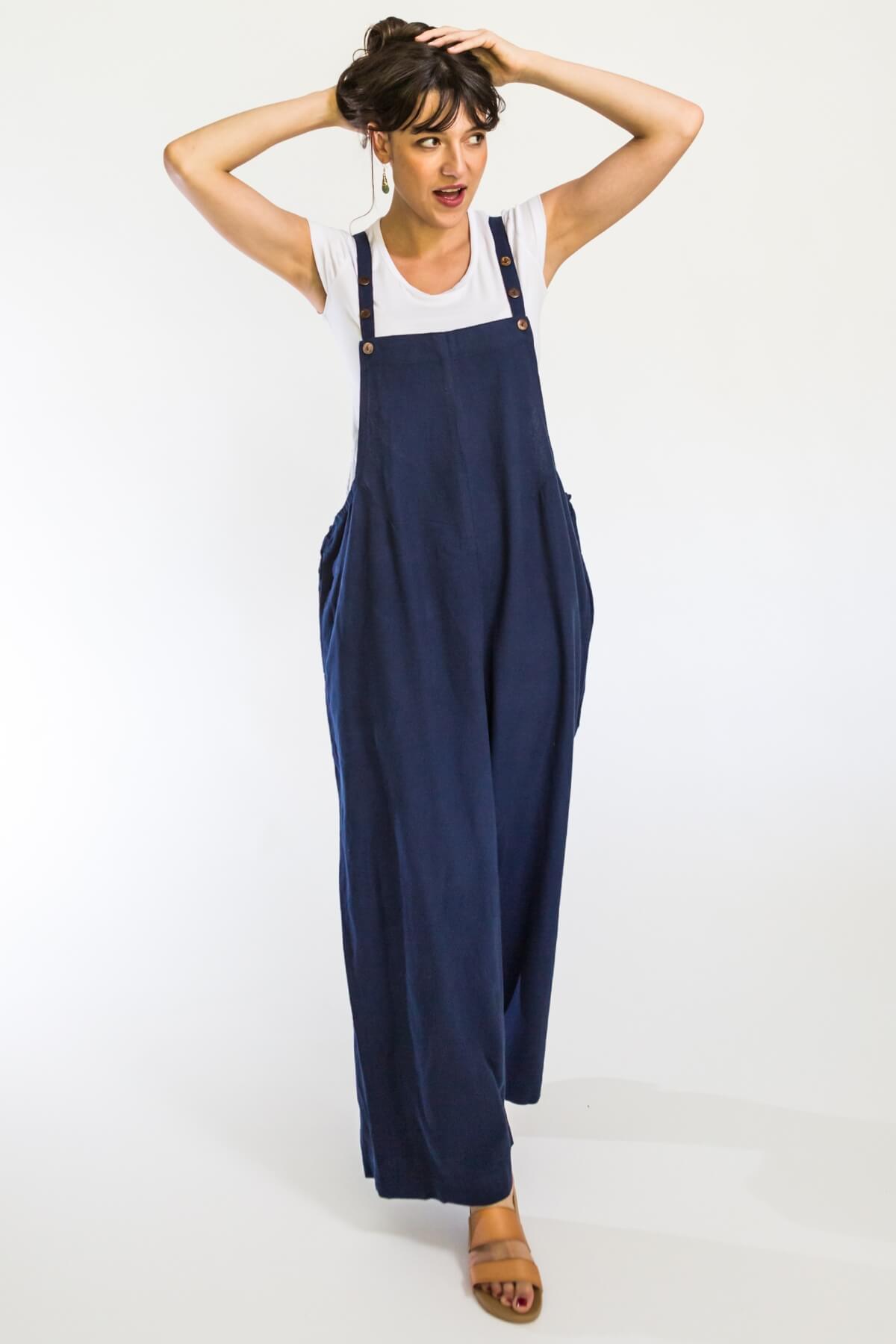 Surya Cotton Baggy Juanita Overalls made in Nepal - Dark Blue