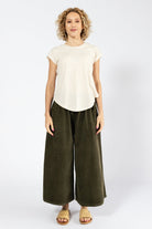 Surya Australia Ethical Cotton Corduroy Palazzo Pants made in Nepal - Khaki