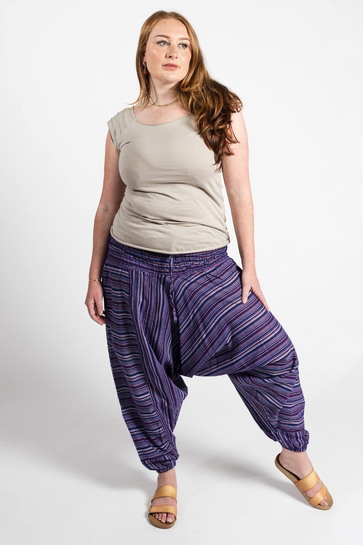 Surya Australia Ethical Cotton Low Crotch Pants - Striped Purple