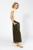 Surya Australia Ethical Cotton Corduroy Palazzo Pants made in Nepal - Khaki