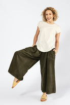 Surya Australia Ethical Cotton Corduroy Palazzo Pants made in Nepal - Khaki