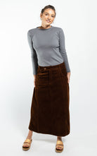 Surya Ethical Corduroy Maxi Skirt made in Nepal - Walnut