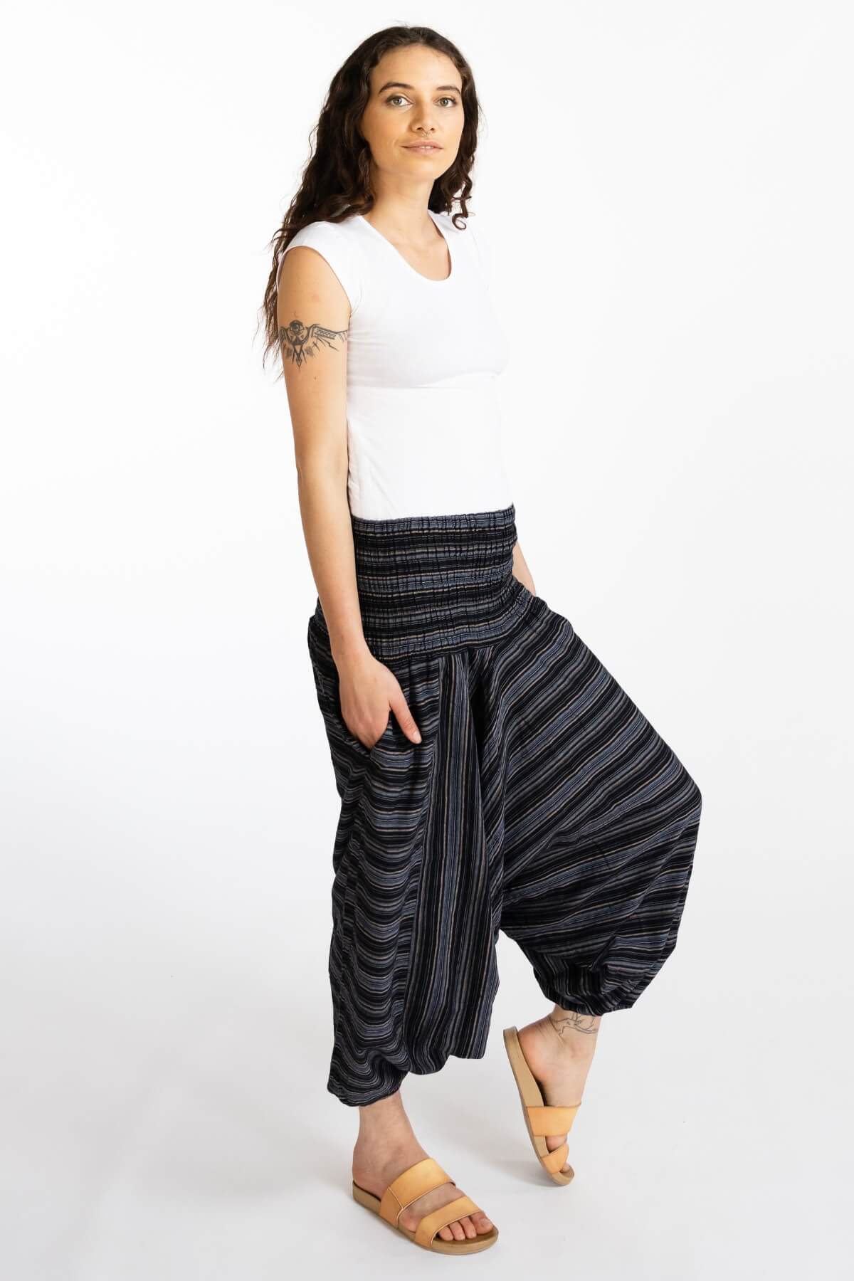 Surya Australia Ethical Cotton Low Crotch Pants - Striped Black