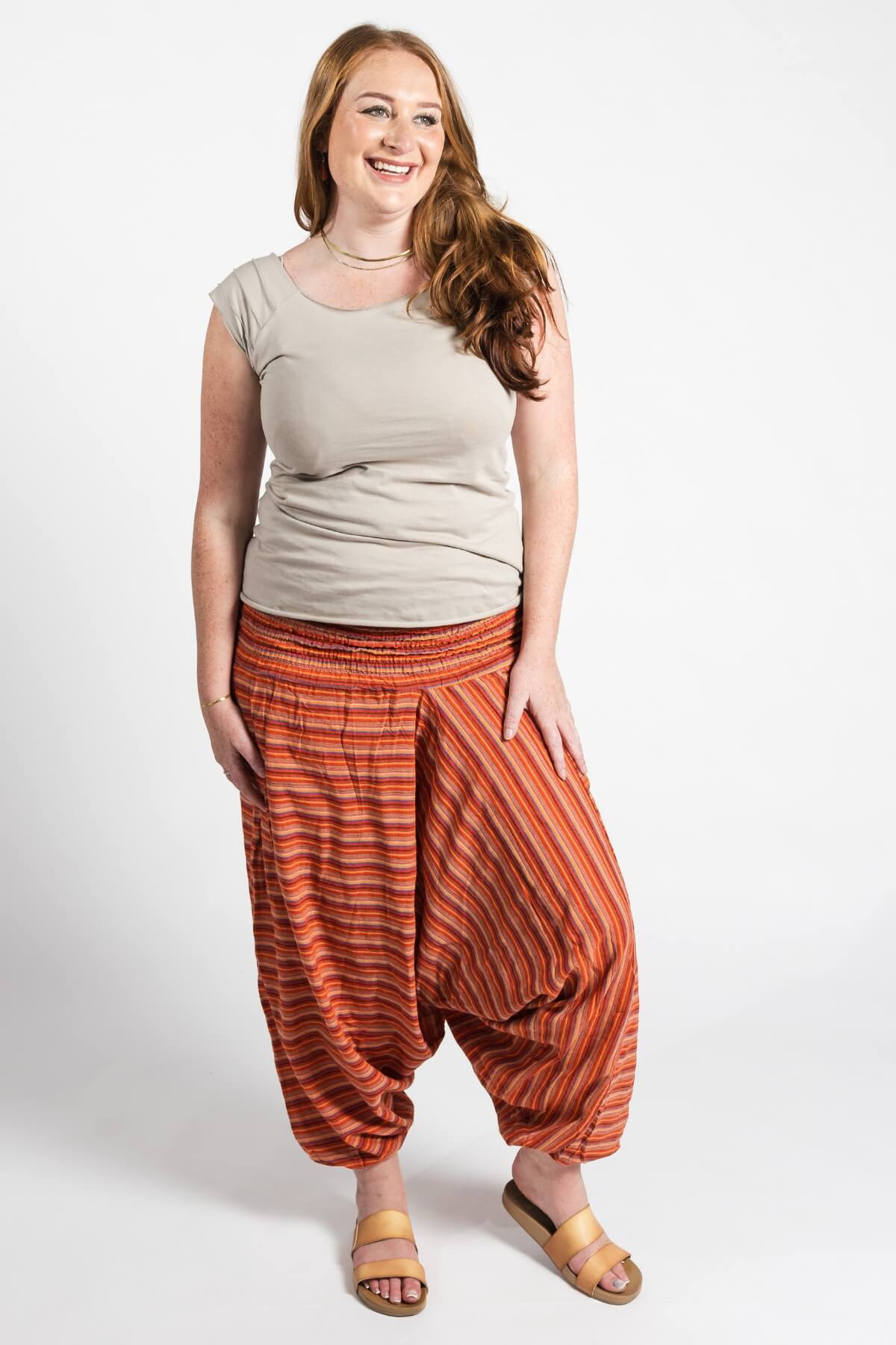 Surya Australia Ethical Cotton Low Crotch Pants - Striped Burnt Orange