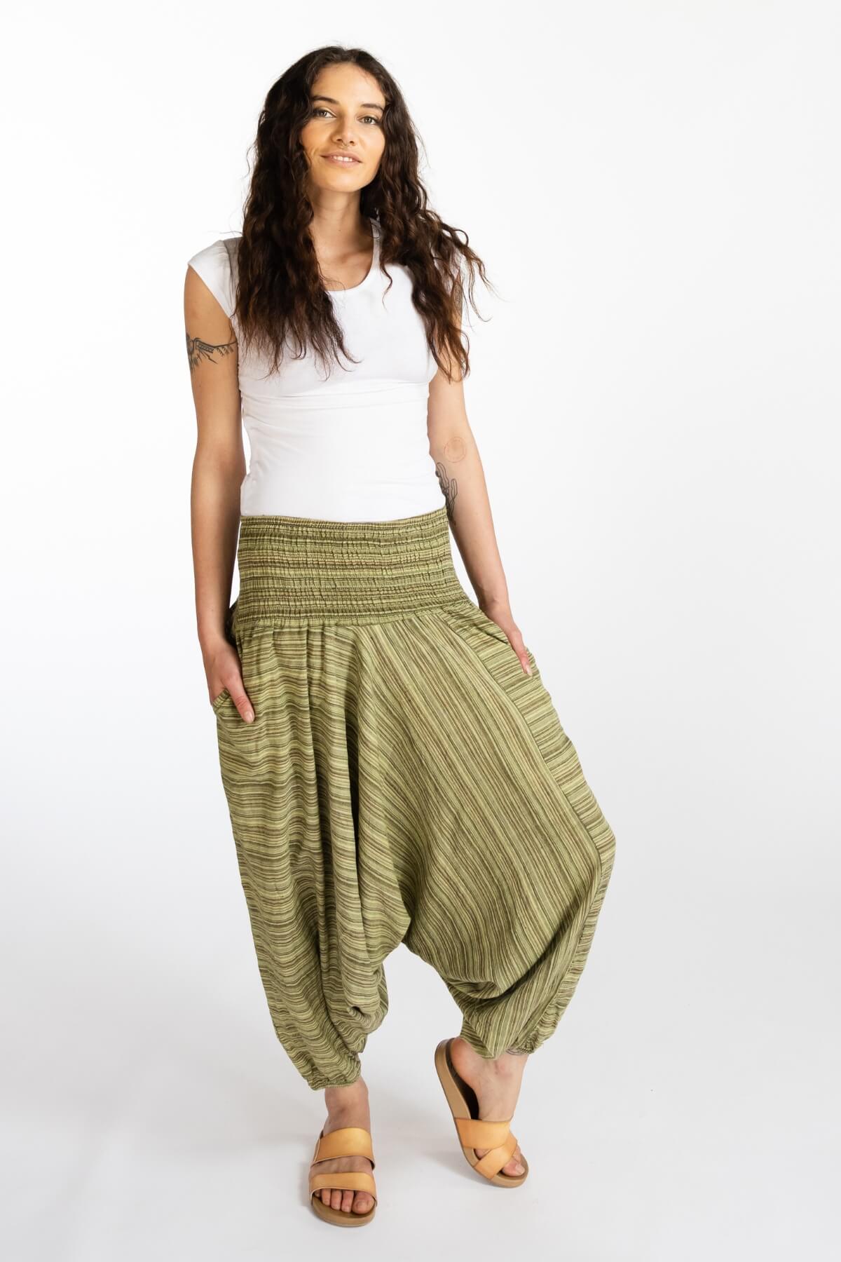 Surya Australia Ethical Cotton Low Crotch Pants - Striped Green