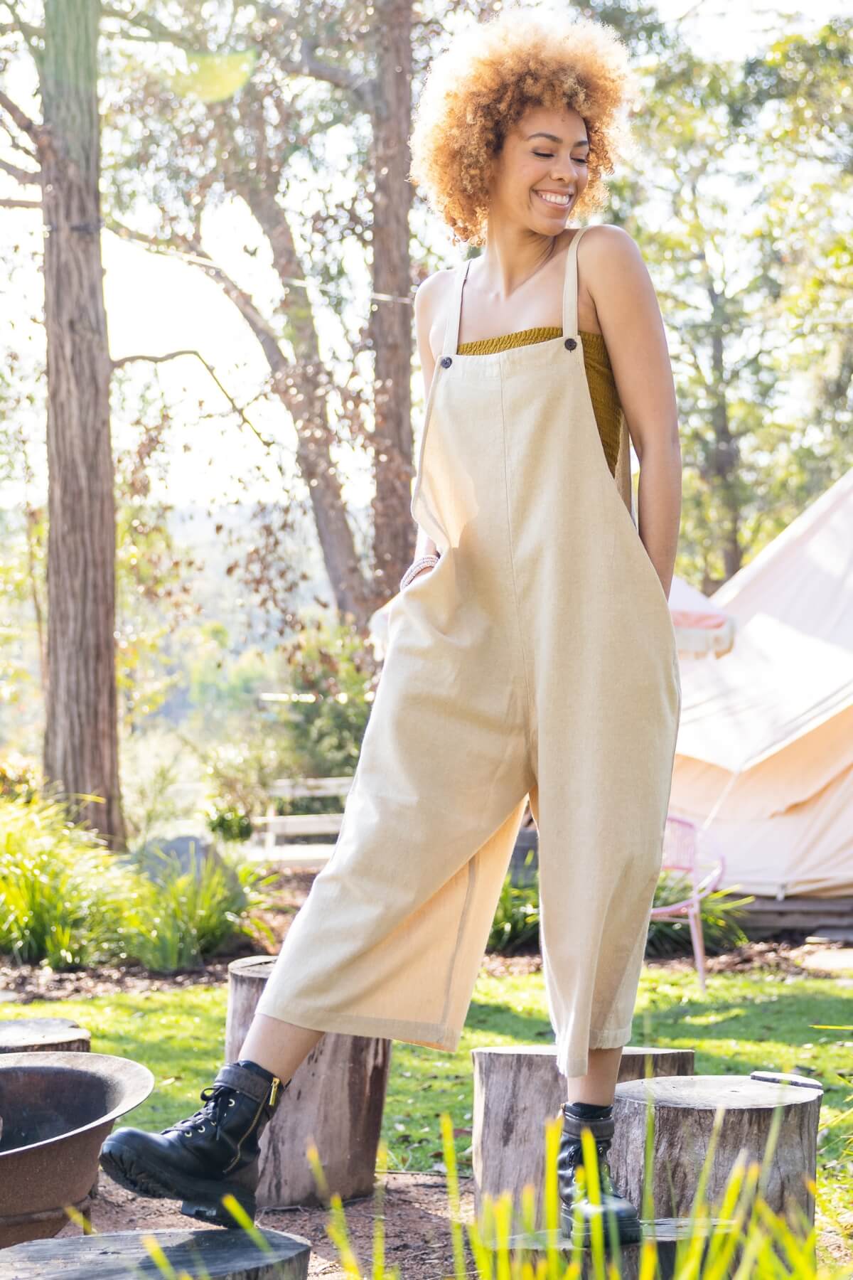 Surya Australia Baggy Cotton 'Juanita' Overalls made in Nepal - Oatmeal