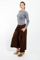 Surya Australia Ethical Cotton Corduroy Palazzo Pants made in Nepal - Walnut