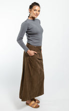 Surya Ethical Corduroy Maxi Skirt made in Nepal - Peanut