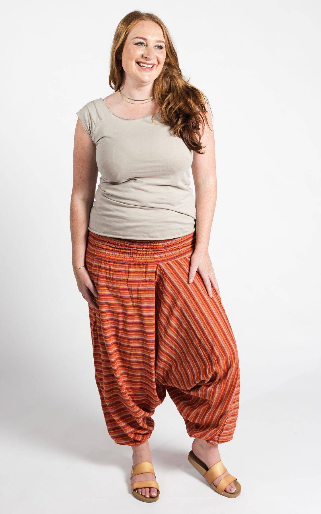 Surya Australia Ethical Cotton Low Crotch Pants - Striped Burnt Orange