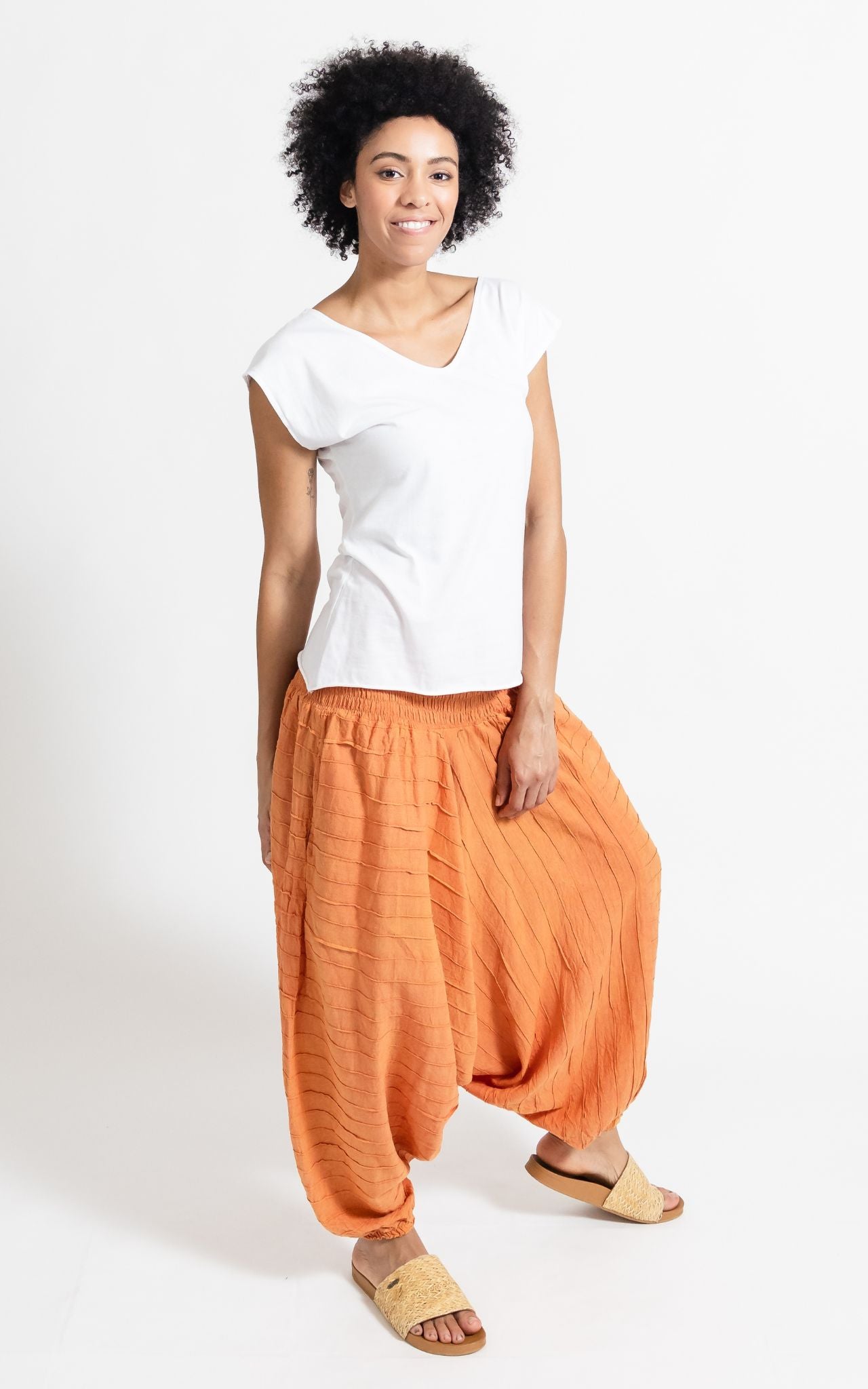 Surya Australia Ethical Cotton Low Crotch Pintuck' Pants from Nepal - Orange