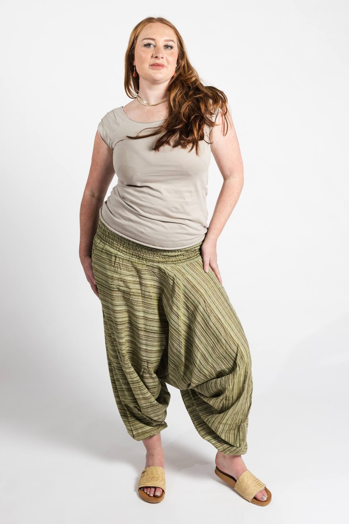 Surya Australia Ethical Cotton Low Crotch Pants - Striped Green