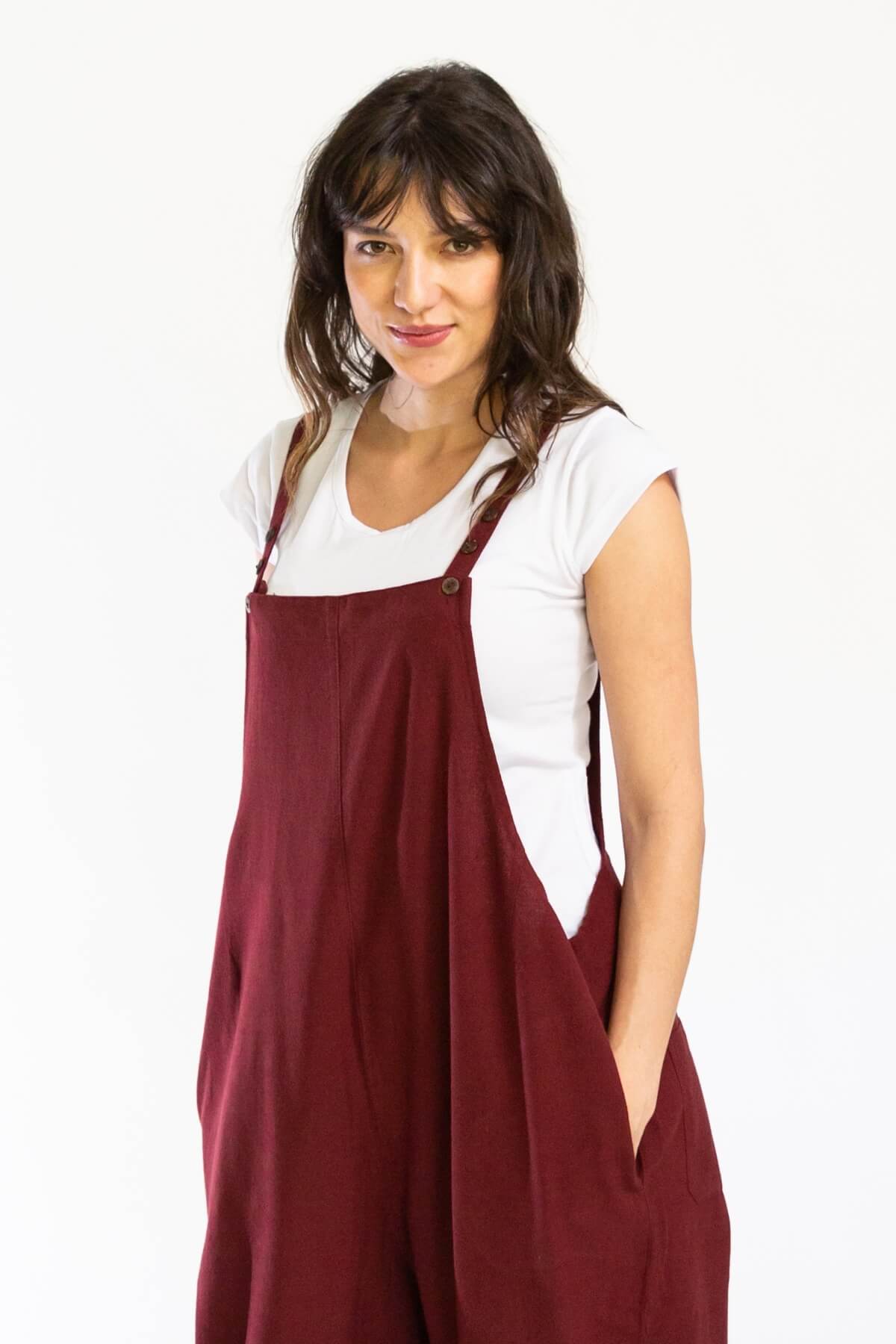 Surya Baggy Cotton Overalls Dungarees made in Nepal - Berry