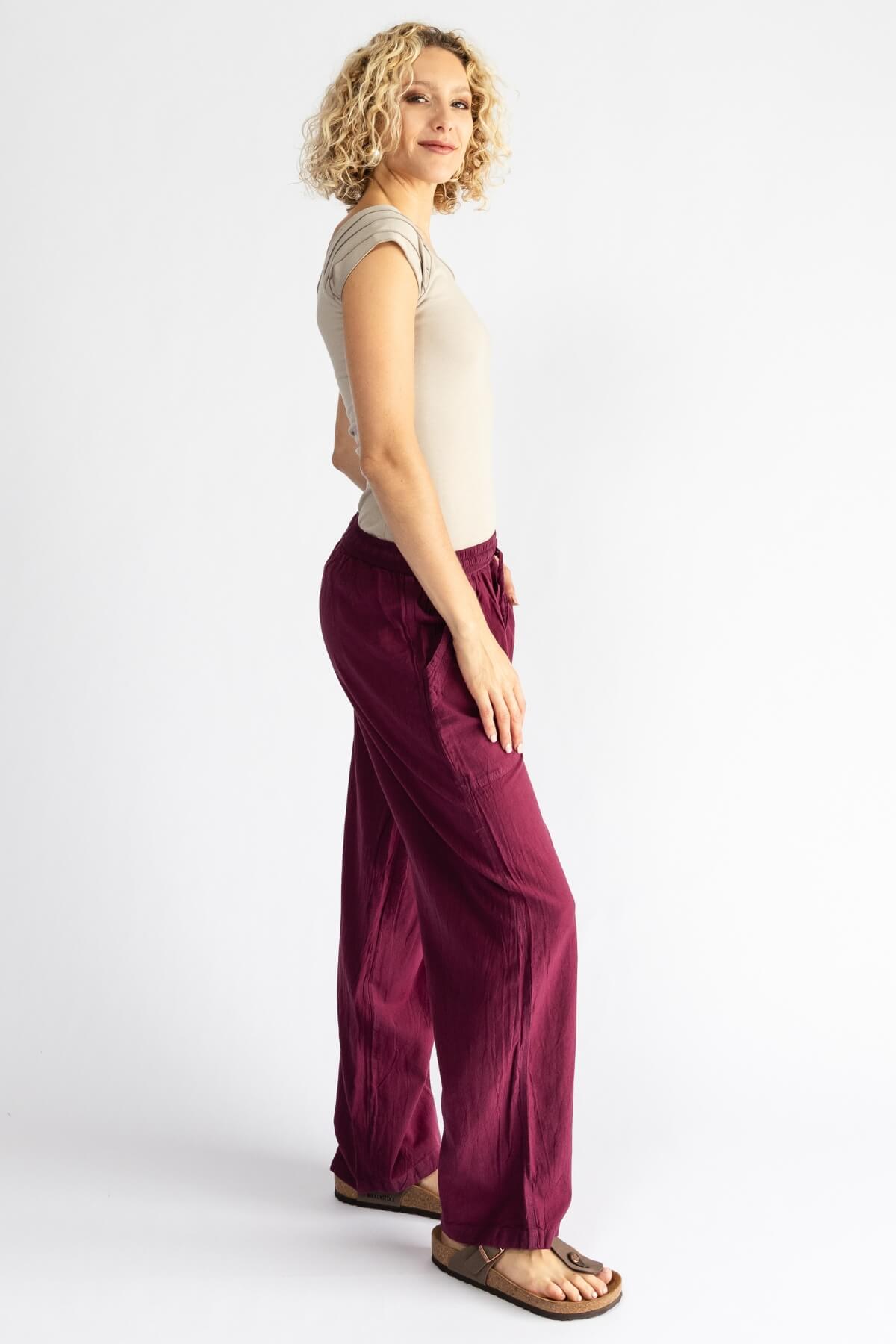 Surya Australia Ethical Cotton 'Dani' Pants made in Nepal - Wine