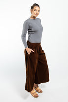 Surya Australia Ethical Cotton Corduroy Palazzo Pants made in Nepal - Walnut