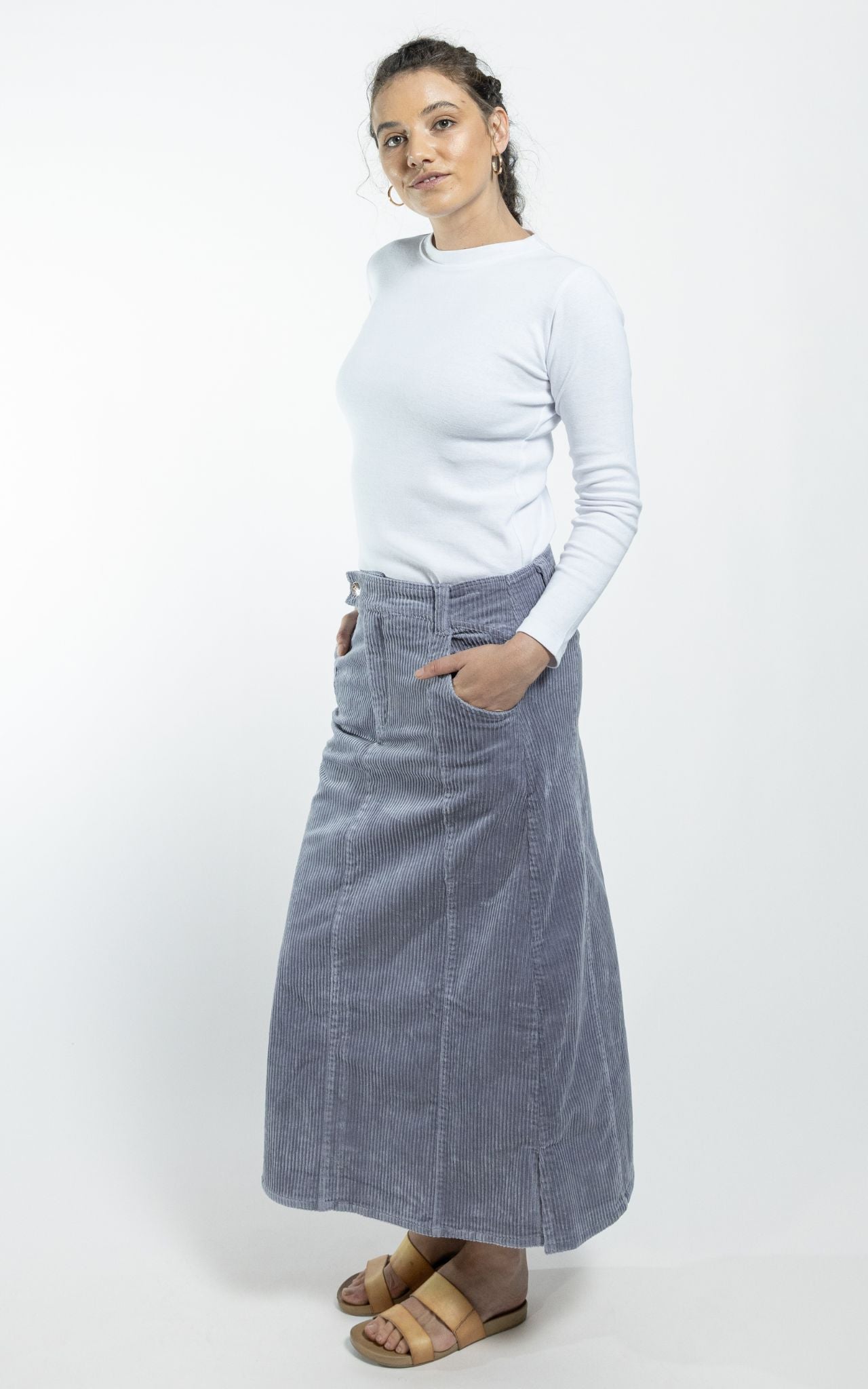 Surya Australia Corduroy Maxi Skirt made in Nepal - Sky Blue