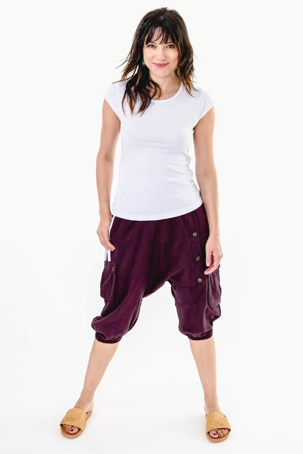 Surya Australia Ethical Cotton Drop Crotch Shorts made in Nepal - Wine