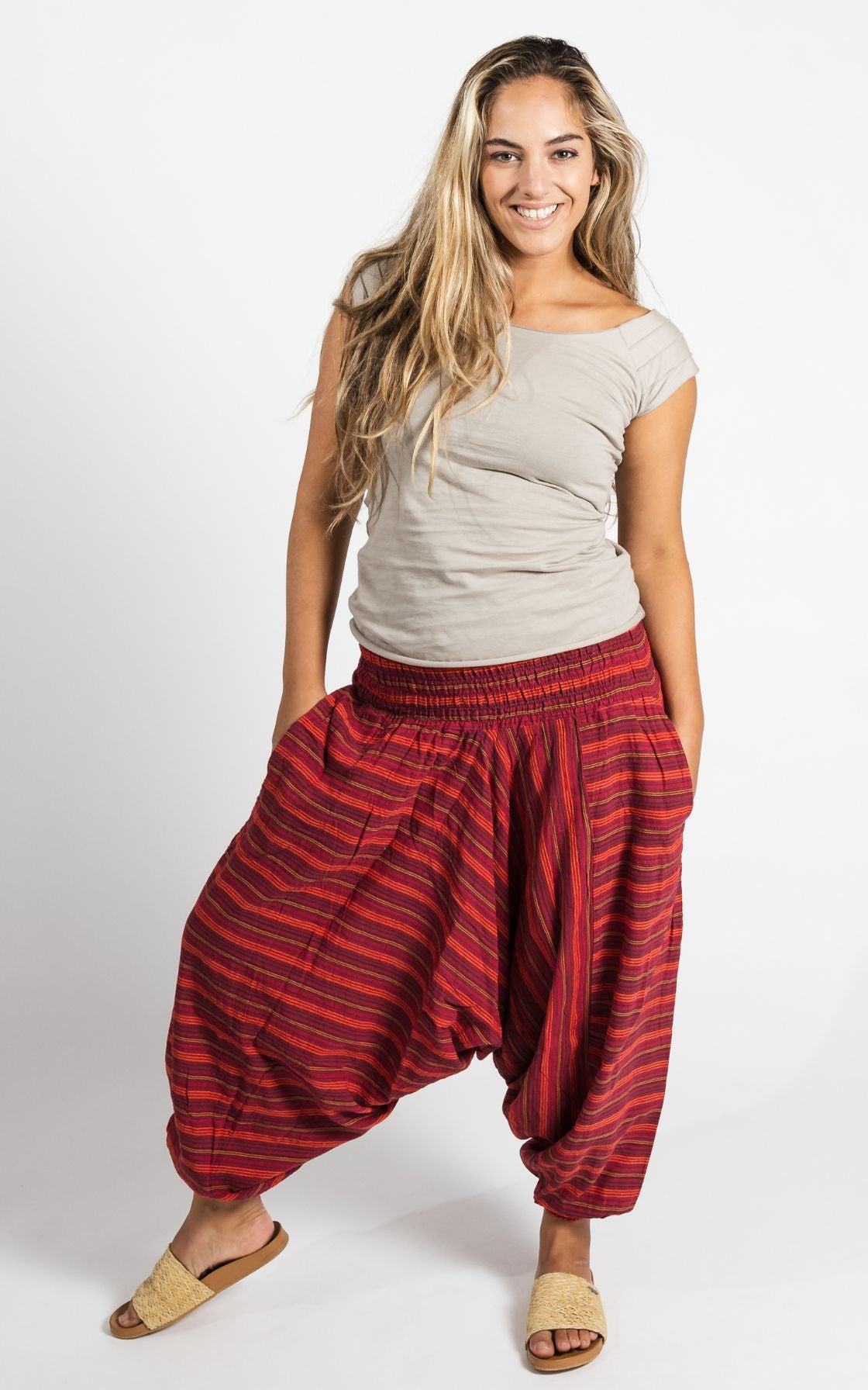Surya Australia Ethical Cotton Low Crotch Pants - Striped Red