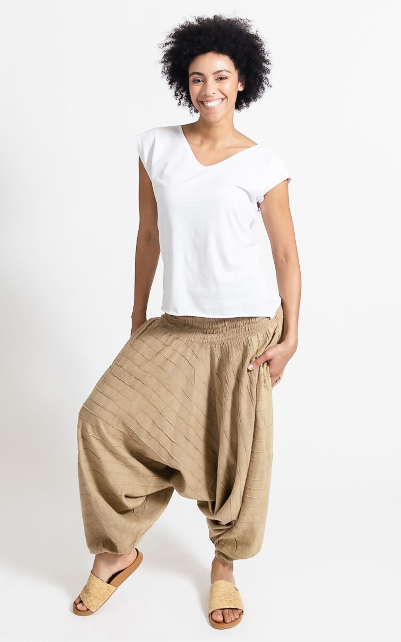 Surya Australia Ethical Cotton Low Crotch Harem Style Pants made in Nepal - Natural