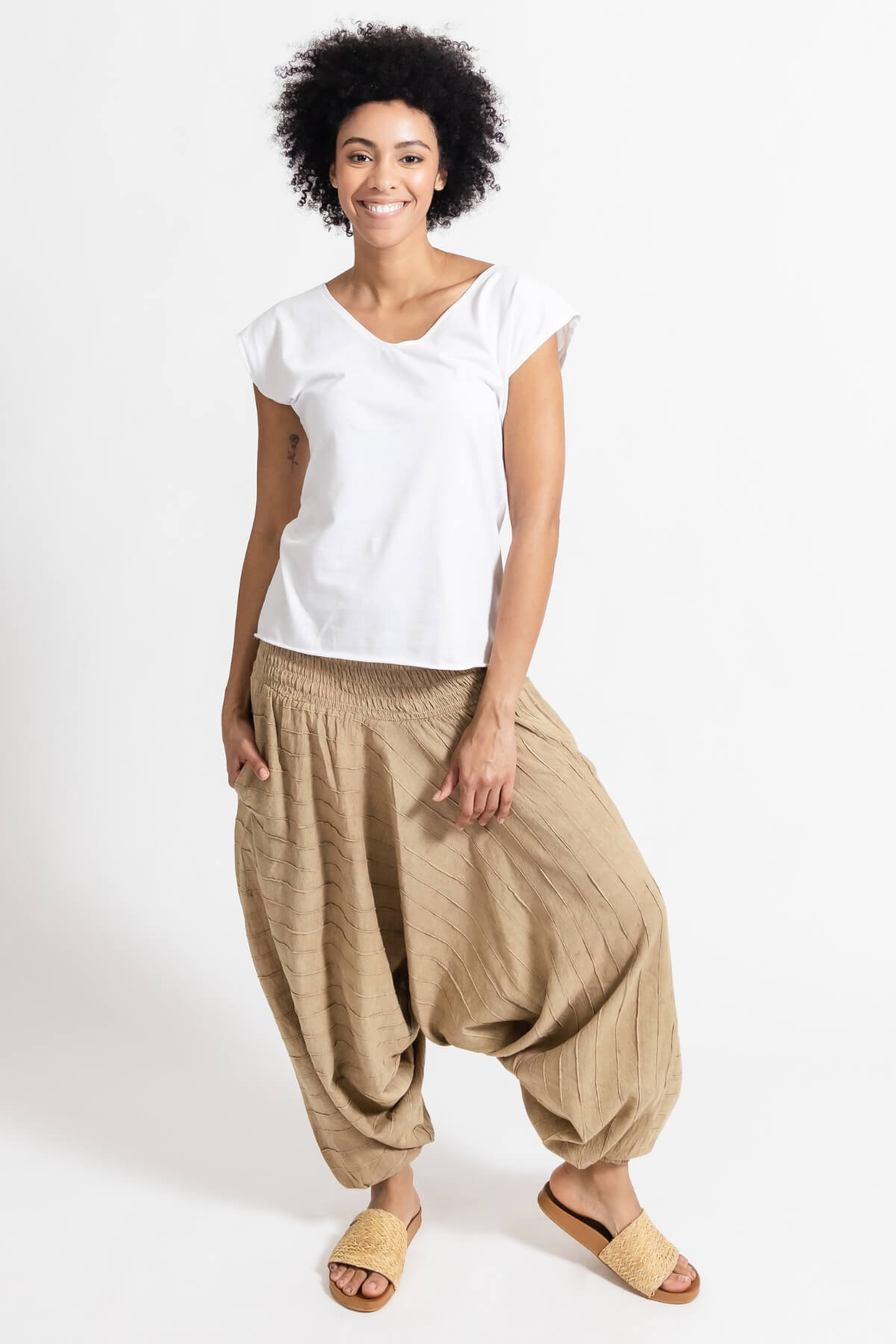 Surya Australia Ethical Cotton Low Crotch Pants made in Nepal - Sand