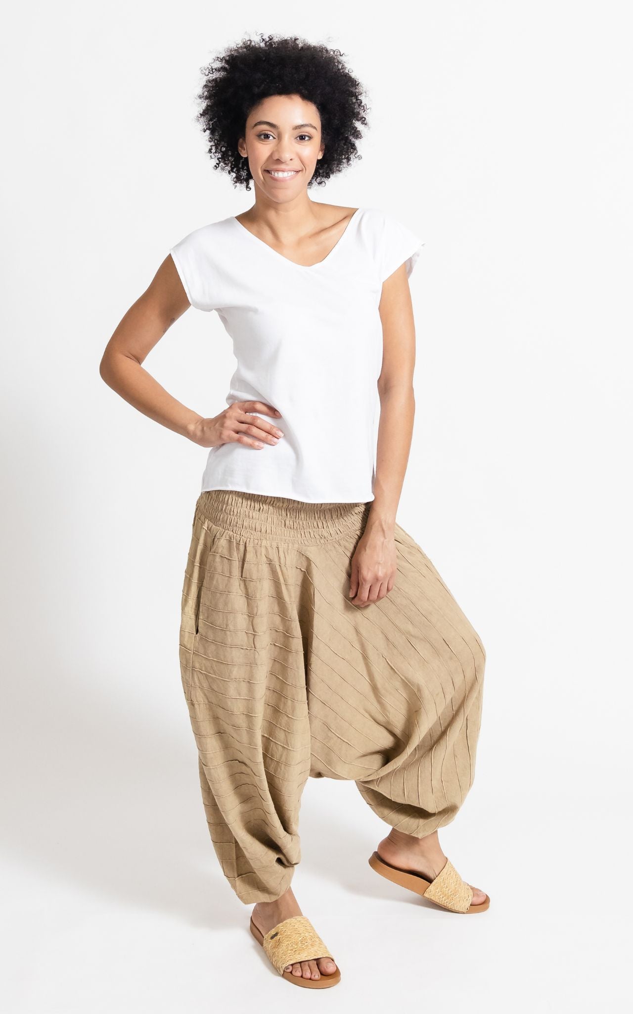 Surya Australia Ethical Cotton Low Crotch Harem Style Pants made in Nepal - Natural