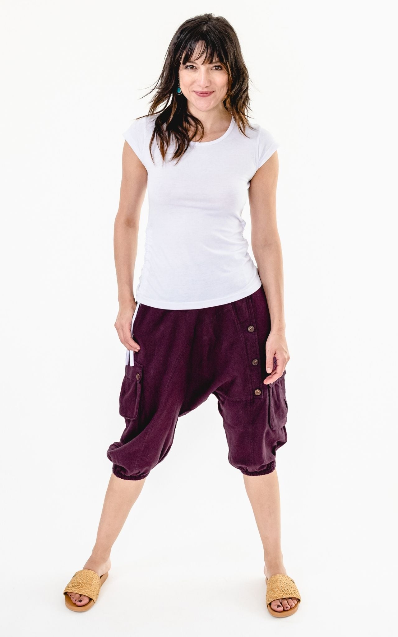 Surya Australia Ethical Cotton Drop Crotch Shorts made in Nepal - Wine