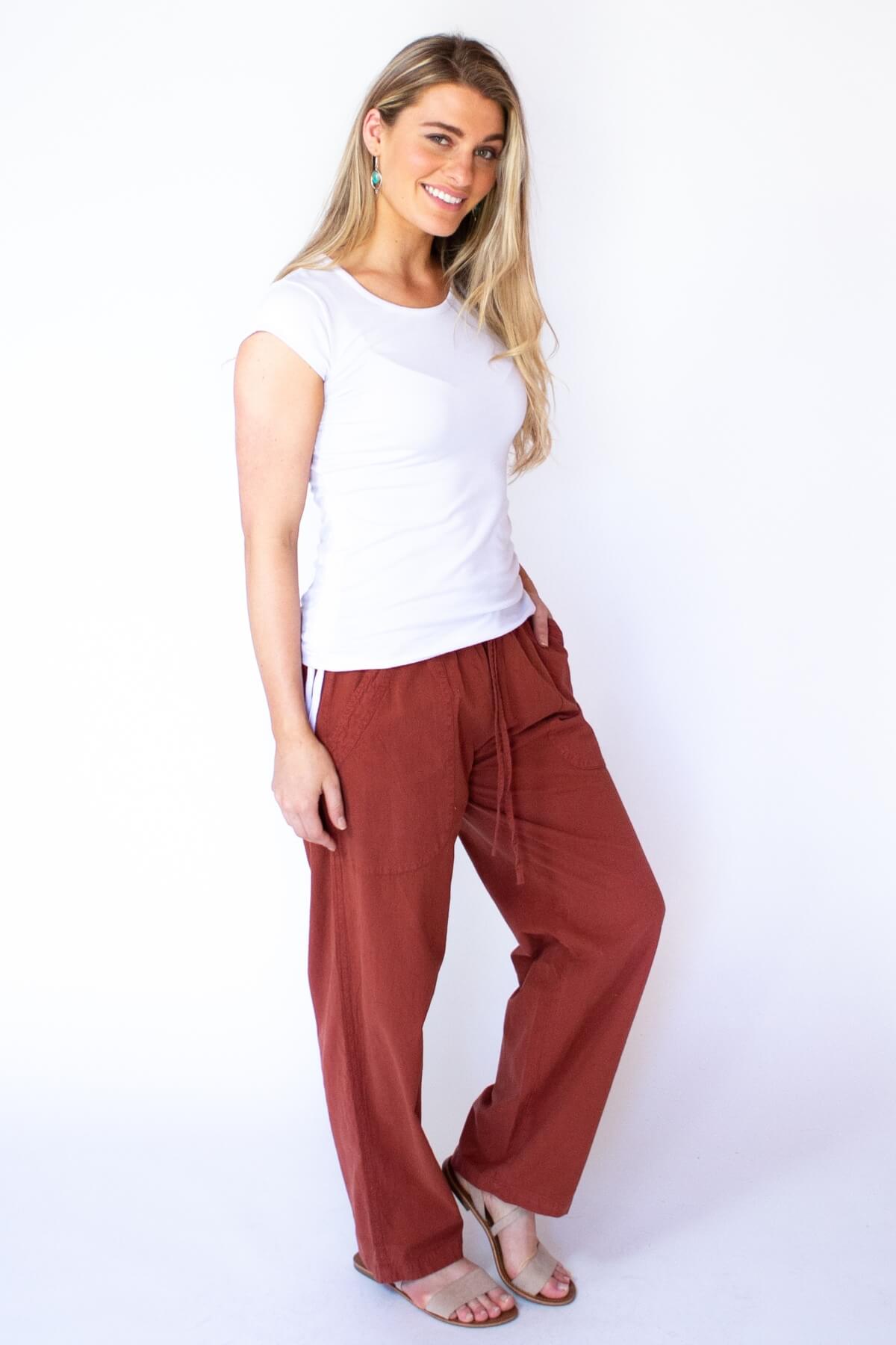 Surya Australia Ethical Cotton Loose Pants from Nepal - Rust