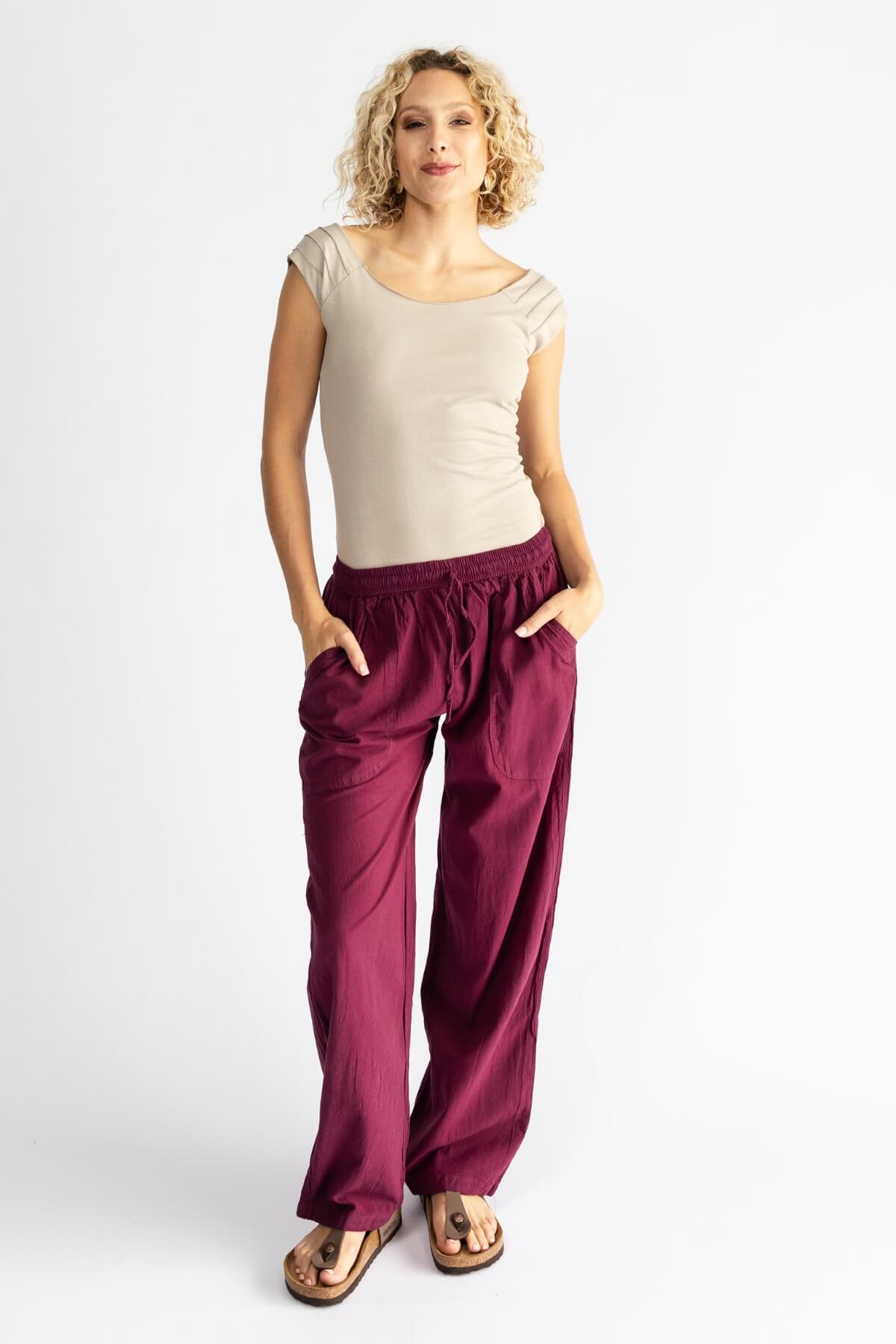 Surya Australia Ethical Cotton 'Dani' Pants made in Nepal - Wine