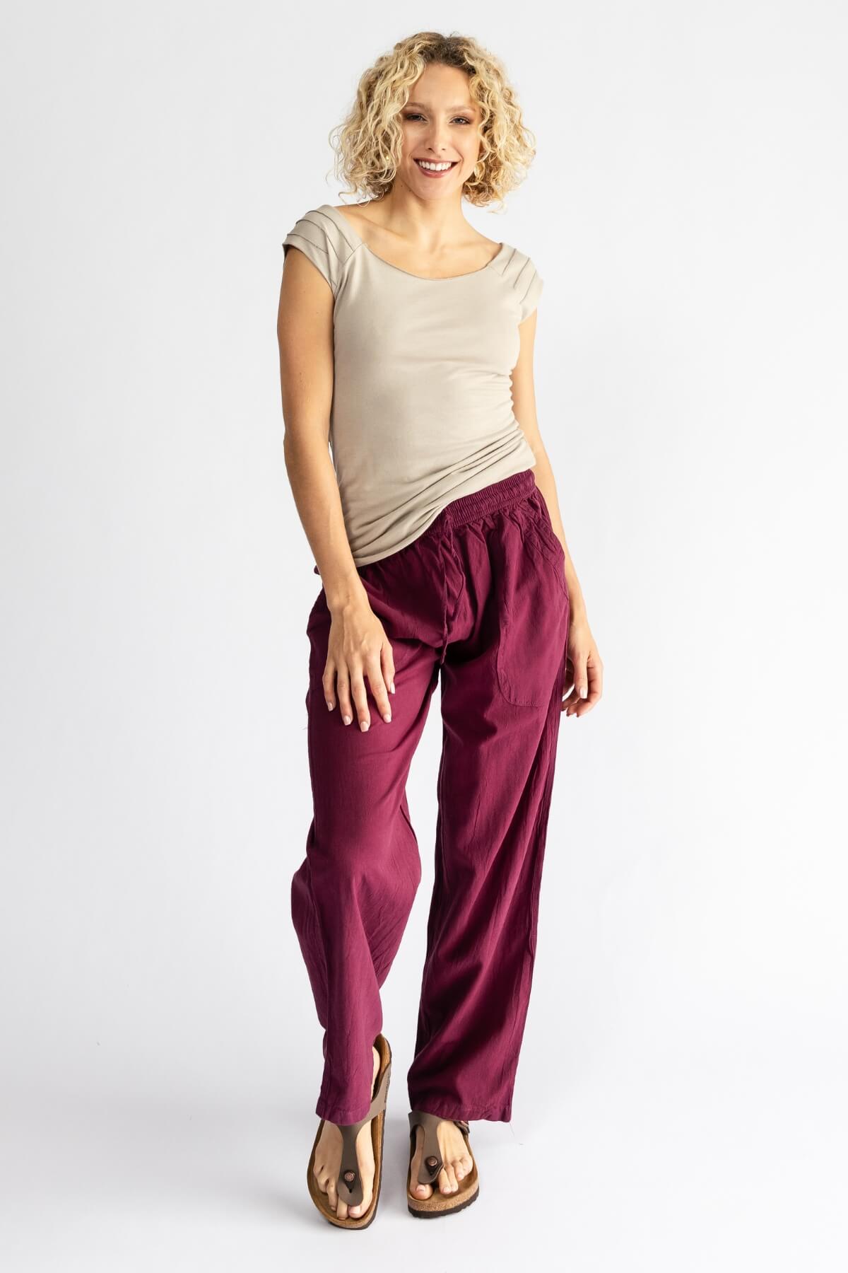 Surya Australia Ethical Cotton 'Dani' Pants made in Nepal - Wine