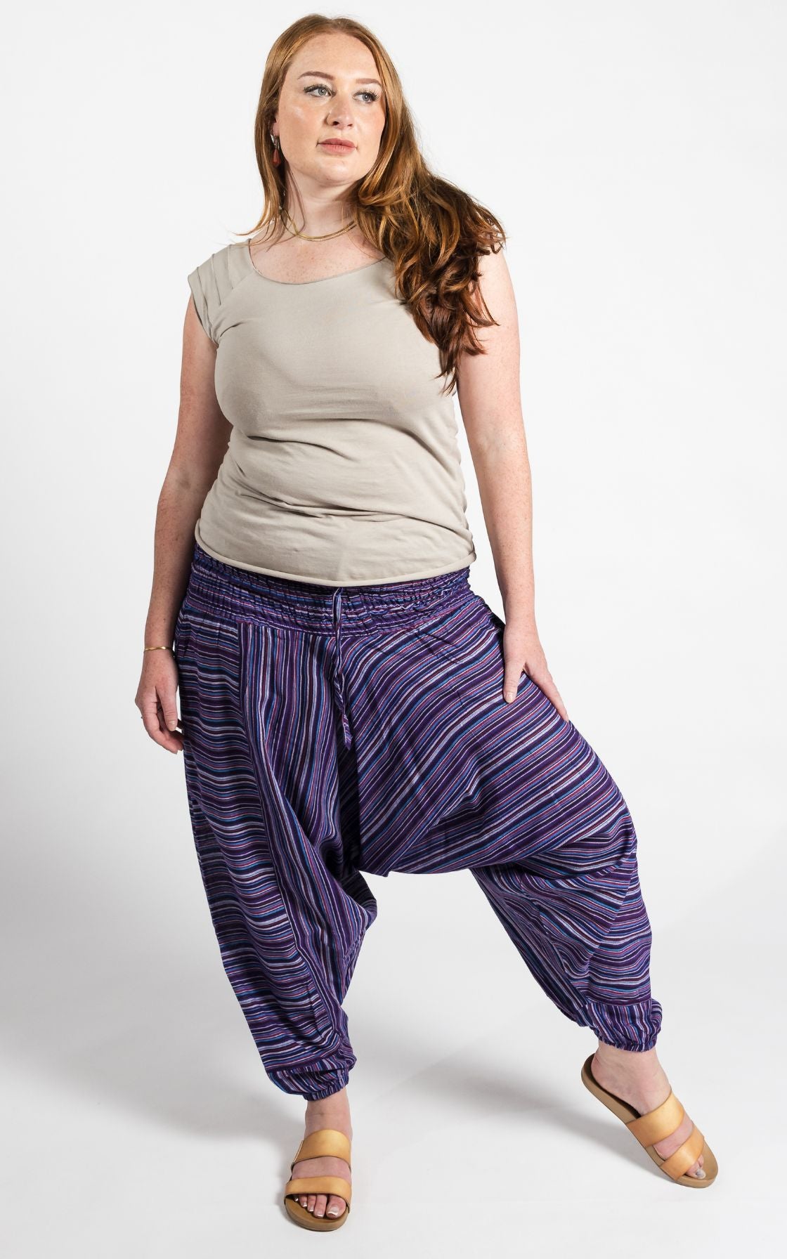 Surya Australia Ethical Cotton Low Crotch Pants - Striped Purple
