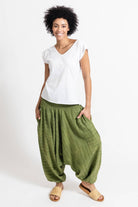 Surya Australia Ethical Cotton Low Crotch Pintuck Pants from Nepal - Green