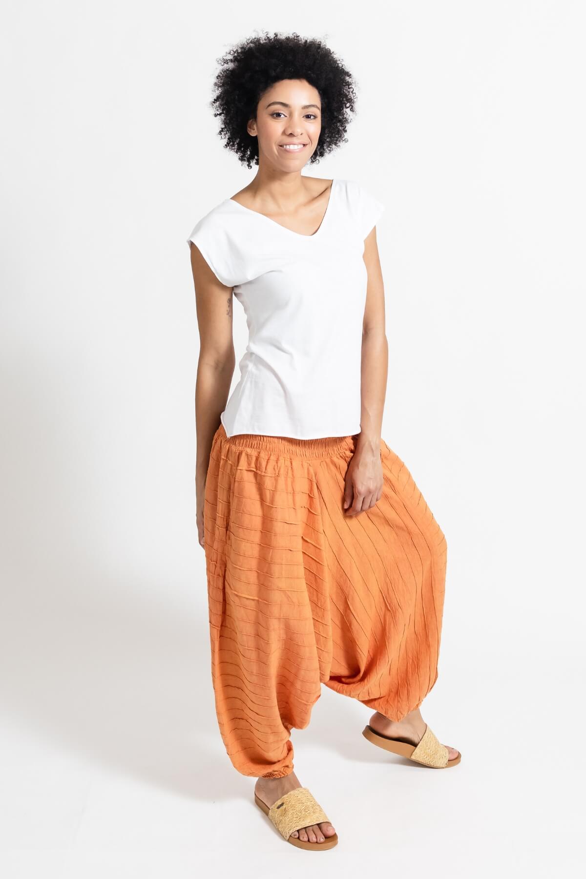 Surya Australia Ethical Cotton Low Crotch Pintuck Pants from Nepal - Orange