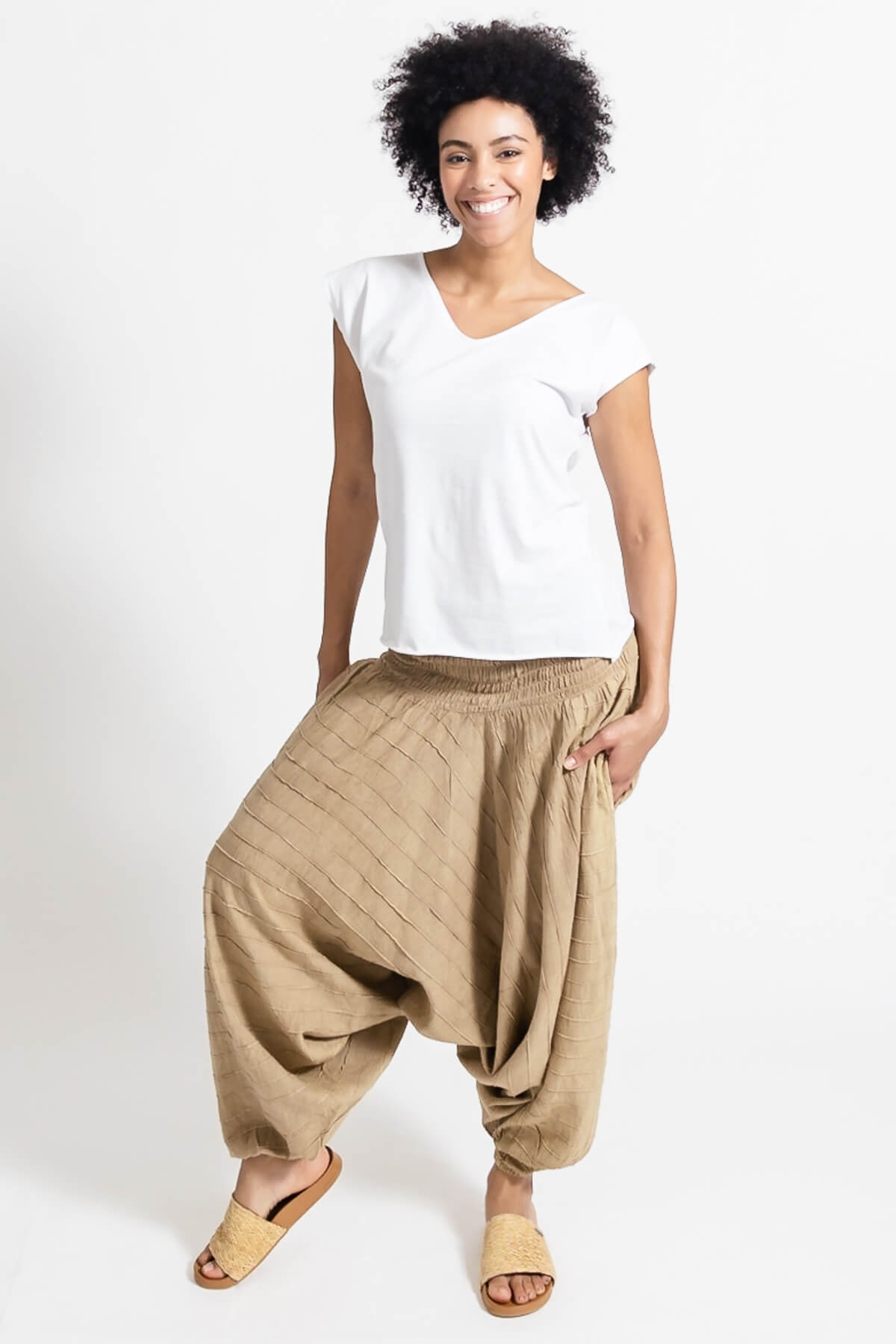 Surya Australia Ethical Cotton Low Crotch Pants made in Nepal - Sand