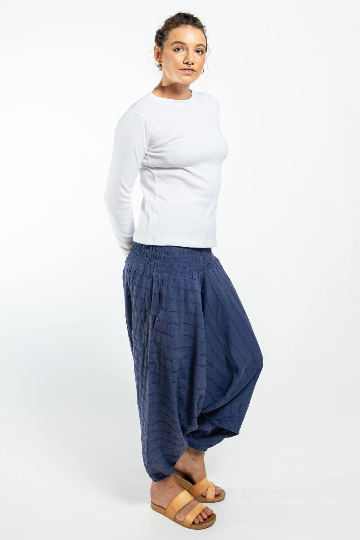 Surya Australia Ethical Cotton Low Crotch Pants made in Nepal - Blue