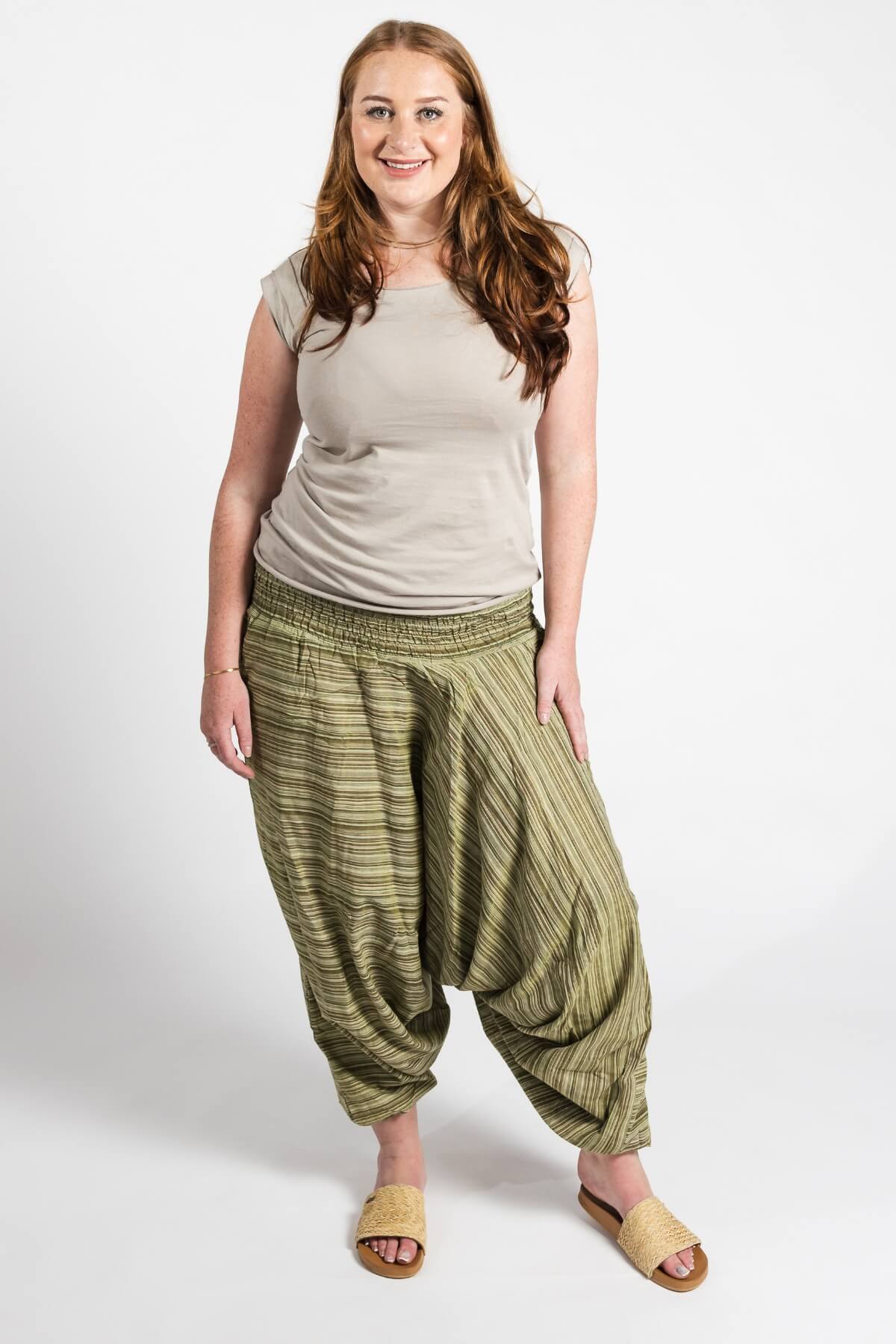 Surya Australia Ethical Cotton Low Crotch Pants - Striped Green