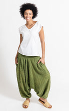 Surya Australia Ethical Cotton Low Crotch Pintuck' Pants from Nepal - Green