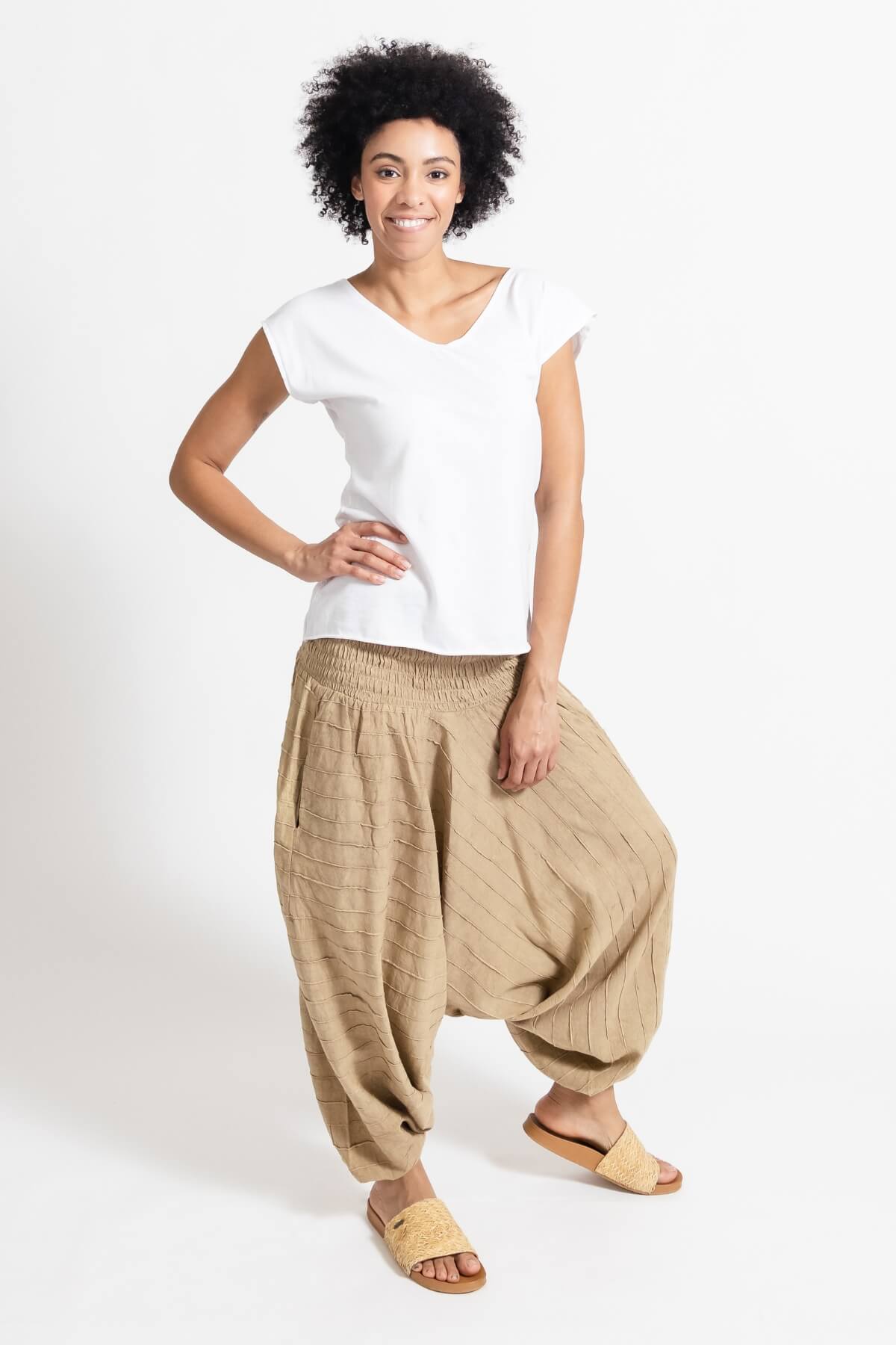 Surya Australia Ethical Cotton Low Crotch Pants made in Nepal - Sand