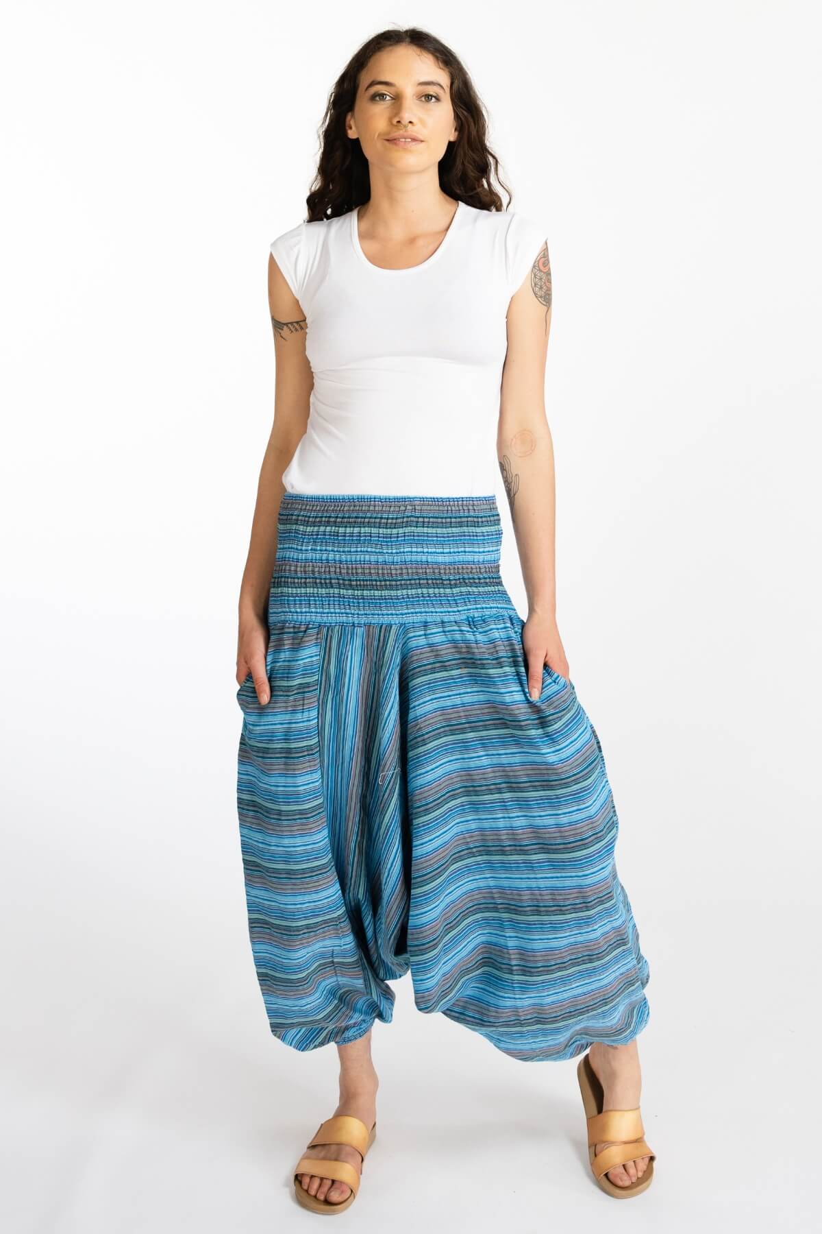 Surya Australia Ethical Cotton Low Crotch Pants - Striped Blue