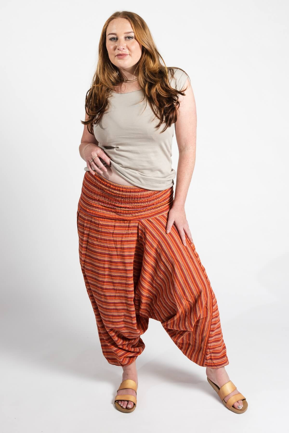 Surya Australia Ethical Cotton Low Crotch Pants - Striped Burnt Orange