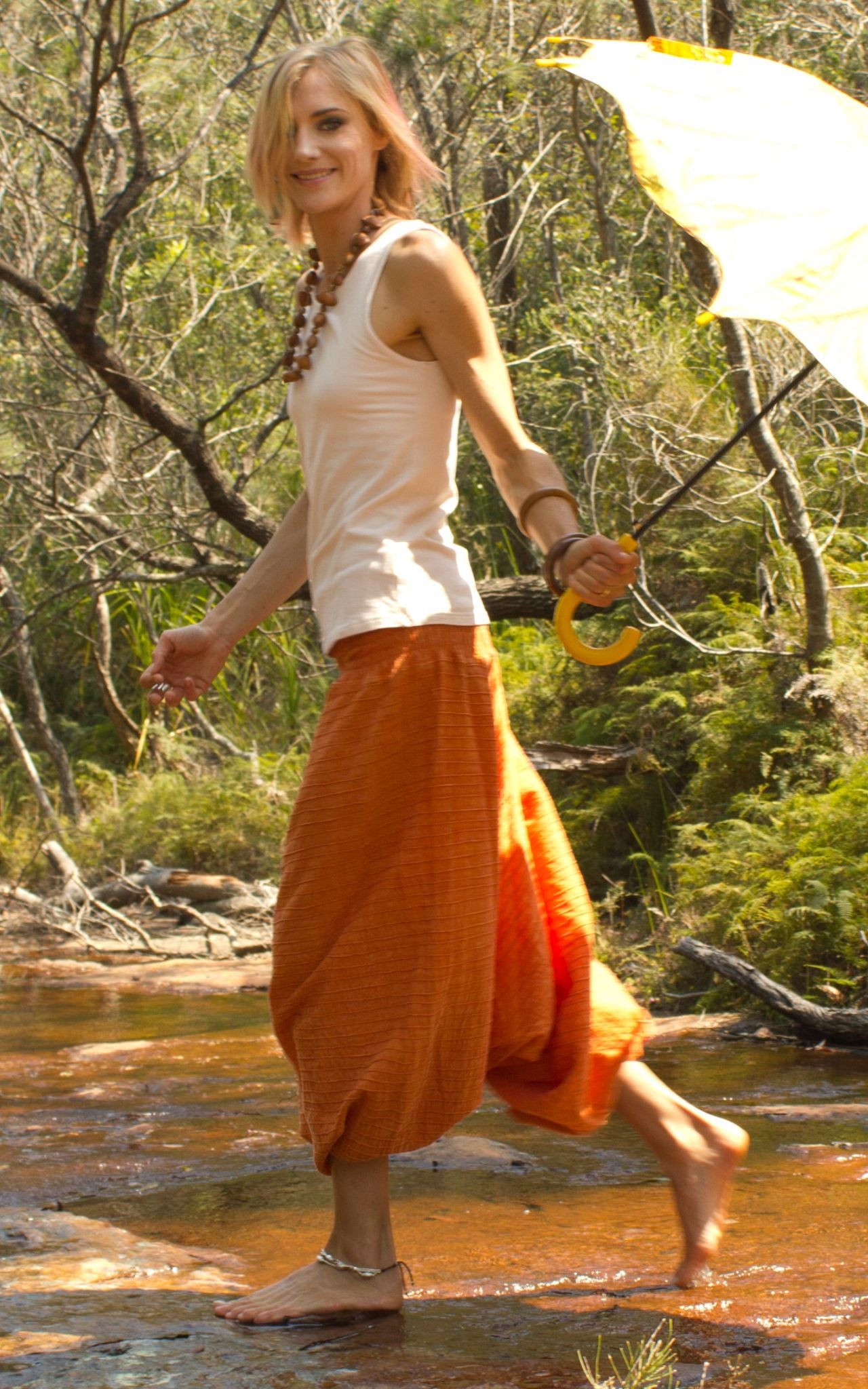 Surya Australia Ethical Cotton Low Crotch Pintuck' Pants from Nepal - Orange