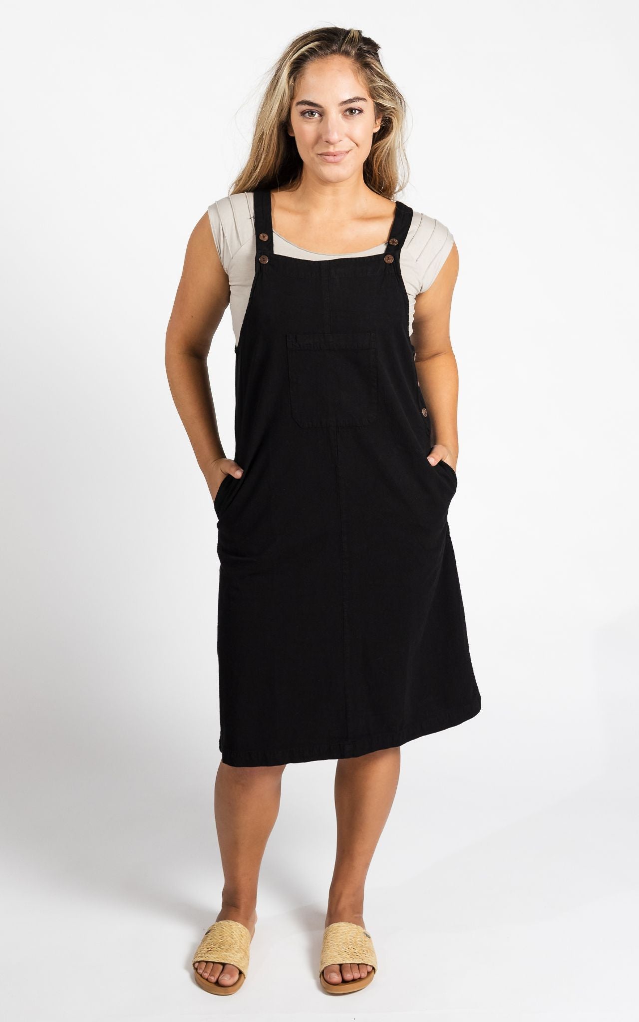 Cotton Ayla Pinafore Loose cotton pinafore made in Nepal Surya