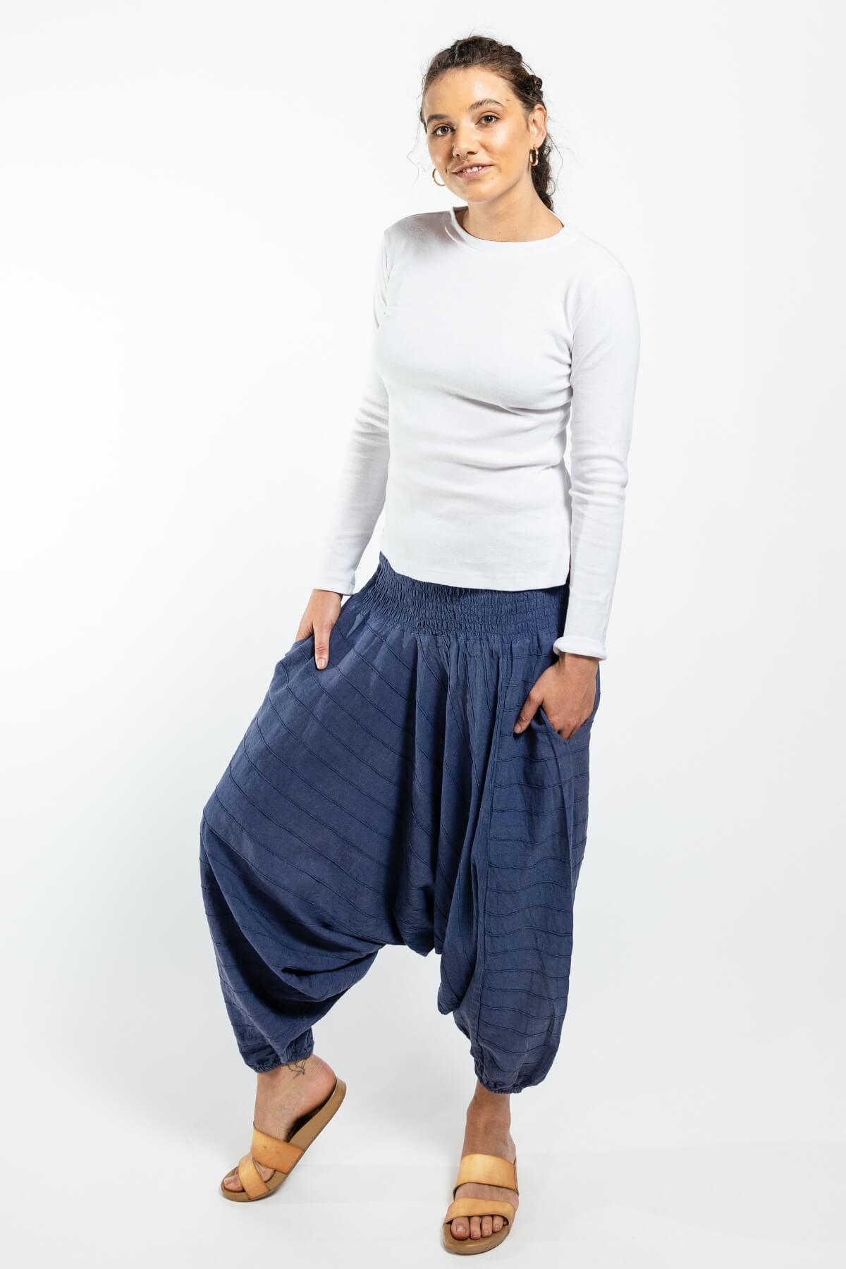 Surya Australia Ethical Cotton Low Crotch Pants made in Nepal - Blue