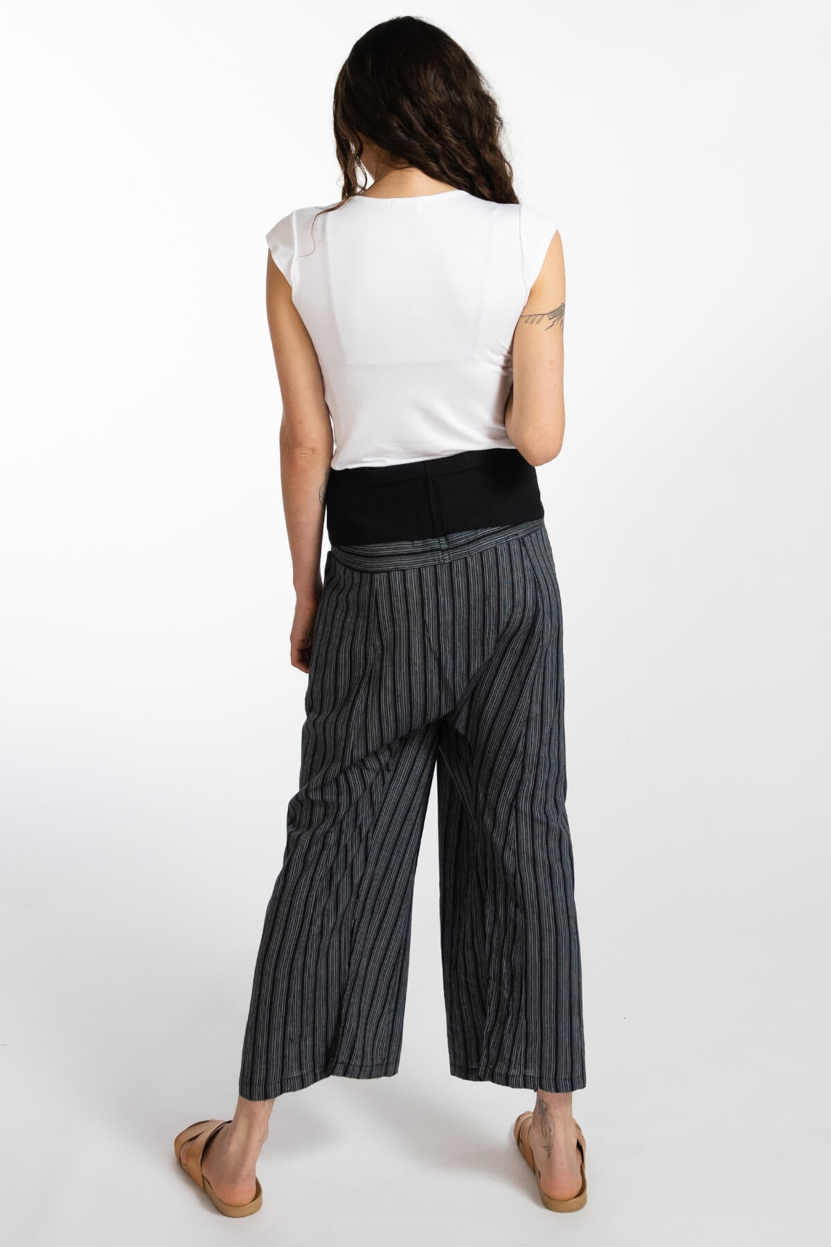 Surya Australia Ethical Striped Cotton Thai Fisherman Pants - Black