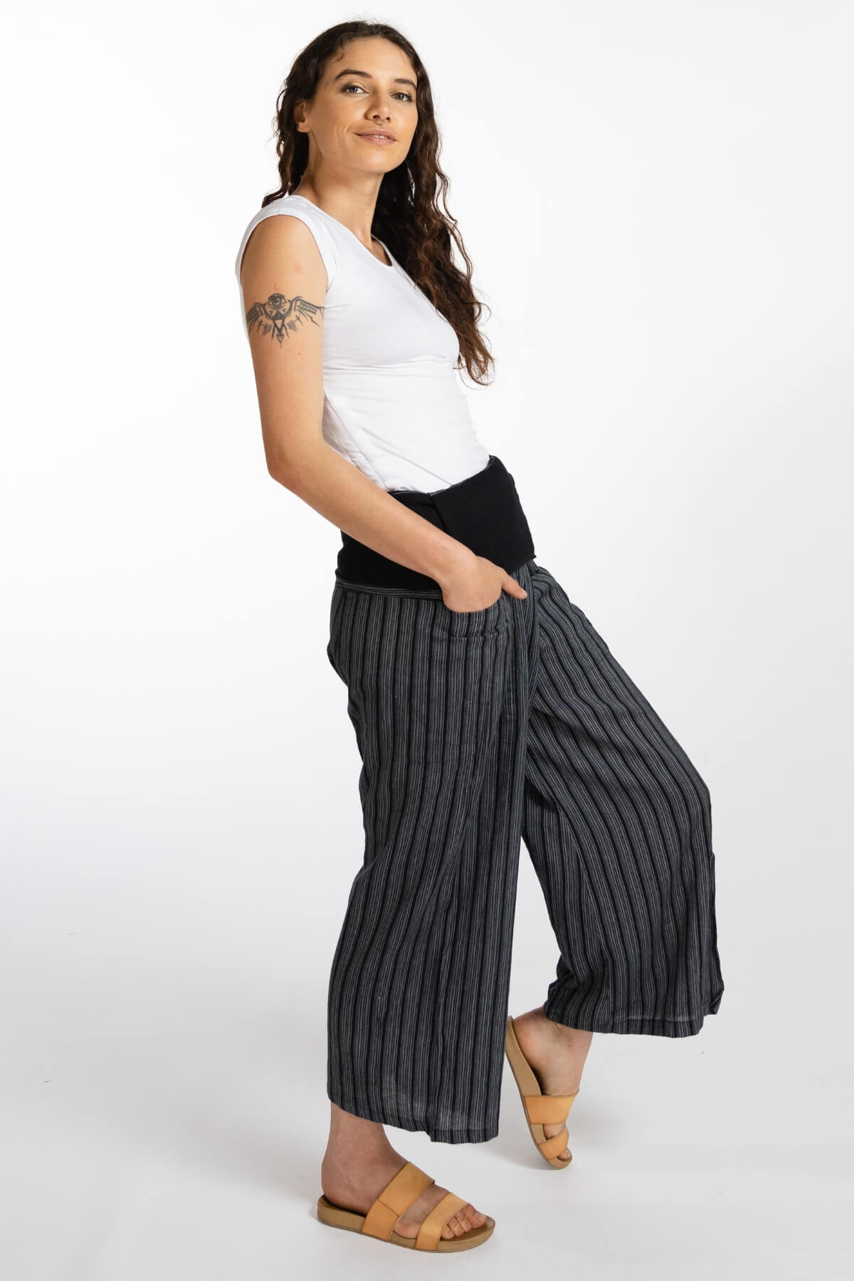 Surya Australia Ethical Striped Cotton Thai Fisherman Pants - Black