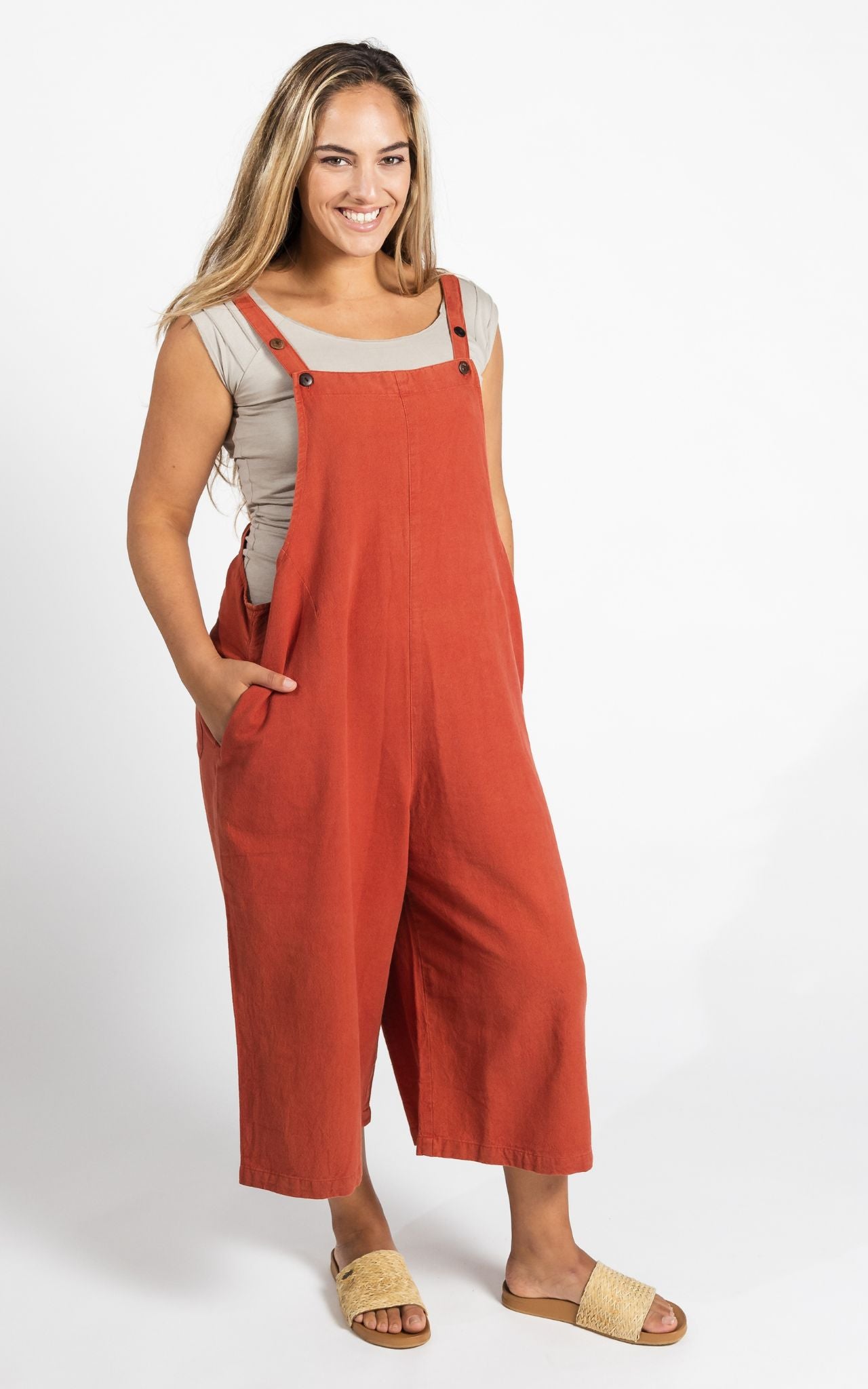 Surya Australia Ethical Cotton Loose Baggy 'Juanita' Overalls from Nepal - Rust