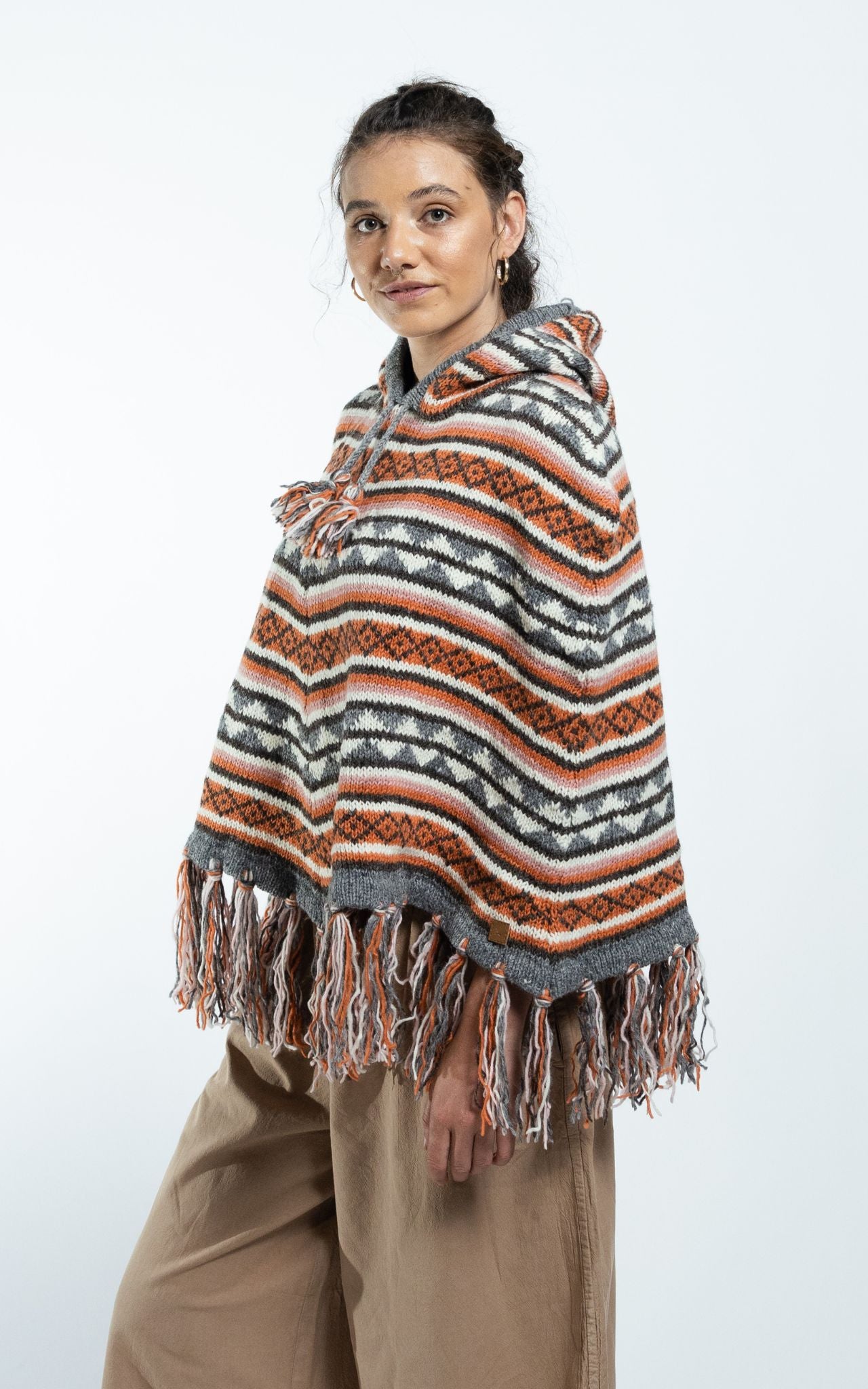 Surya Australia Ethical Wool Poncho made in Nepal - Burnt Orange