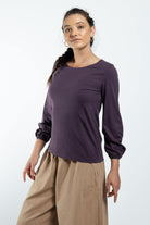 Surya The Label Ethical Organic Cotton 'Zoé' Top made in Nepal - Eggplant