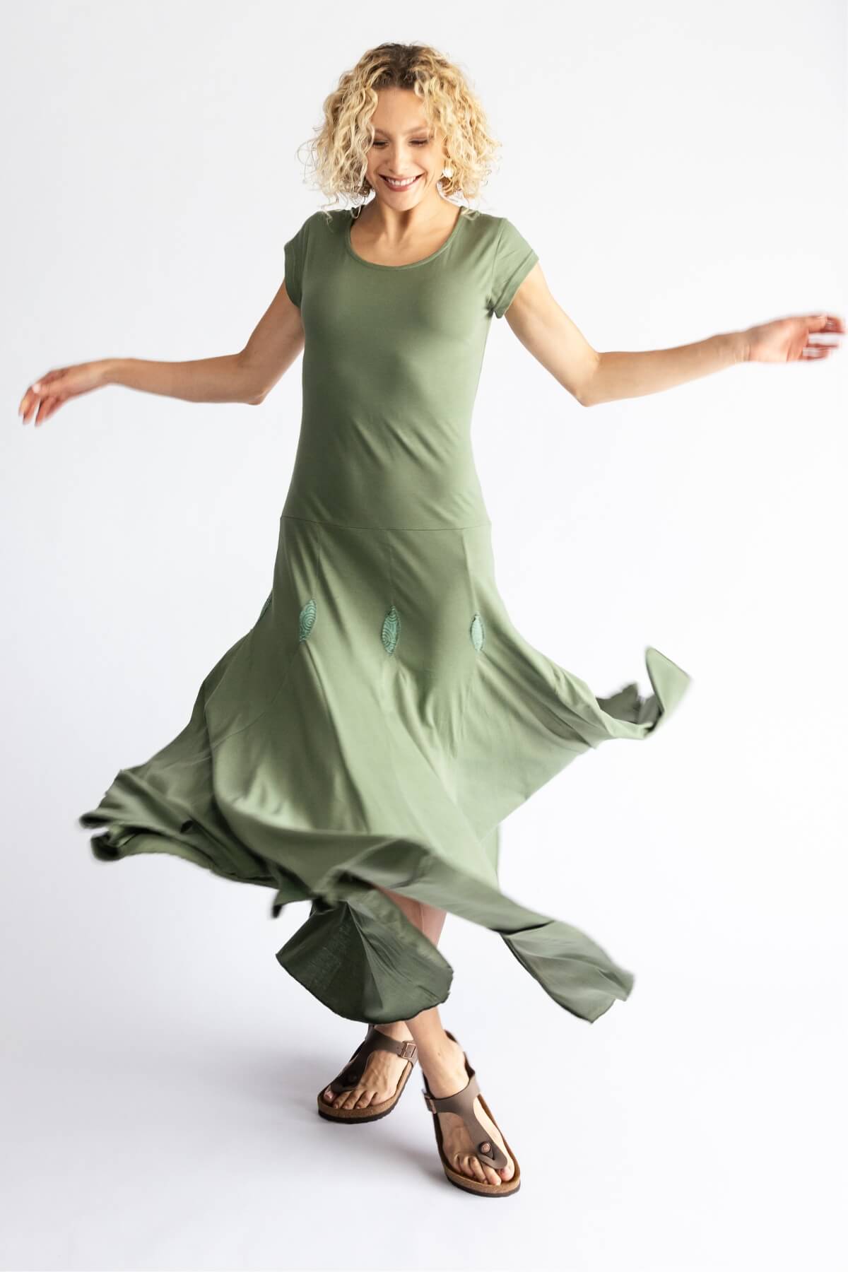 Surya organic cotton 'Wild Rose' maxi dress made in Nepal - Ocean